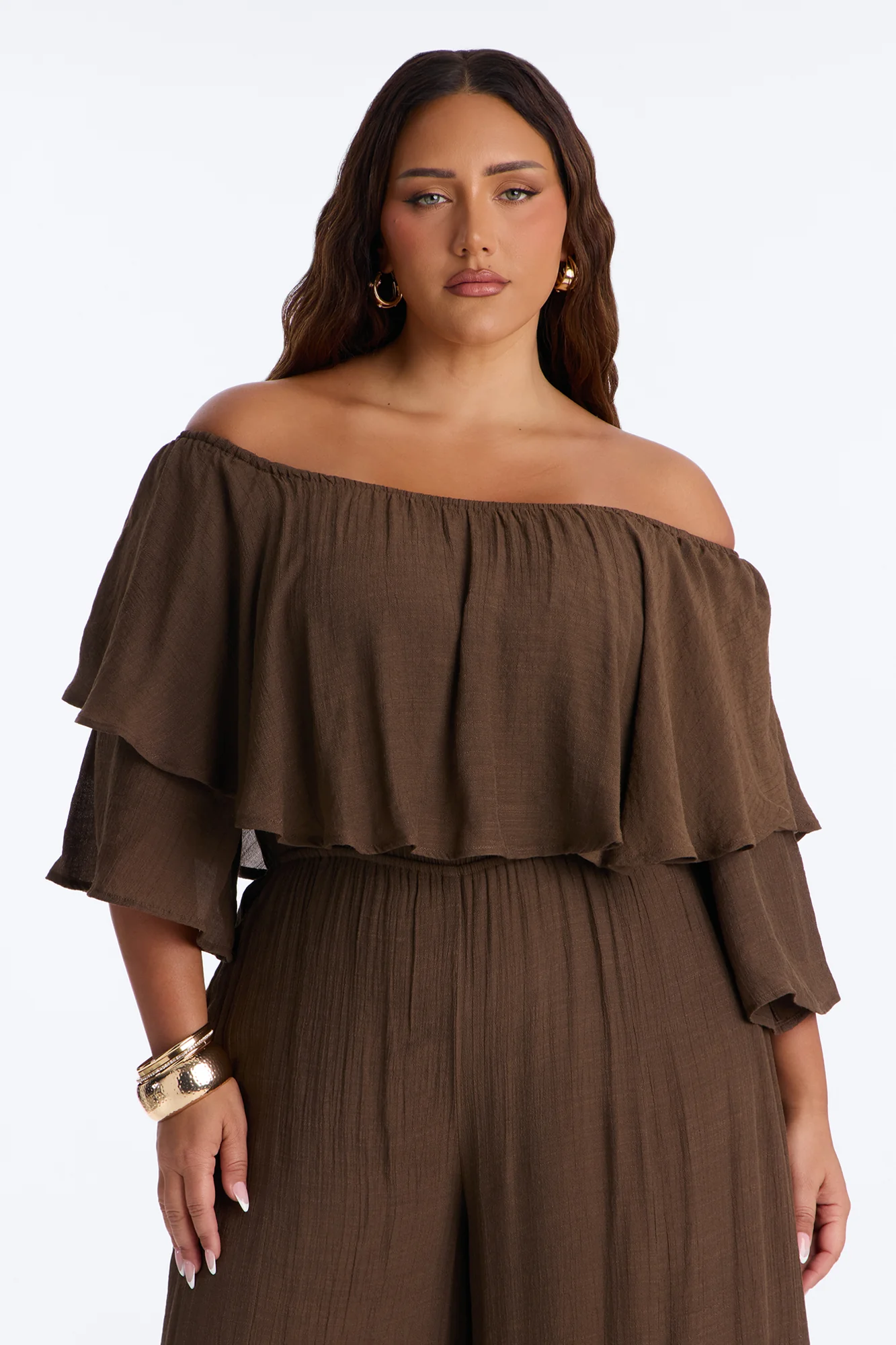 Off To Brunch Ruffle Wide Leg Jumpsuit - Chocolate - Image 5