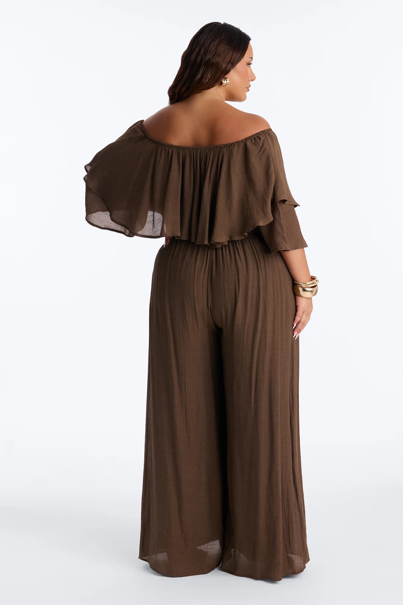 Off To Brunch Ruffle Wide Leg Jumpsuit - Chocolate - Image 6