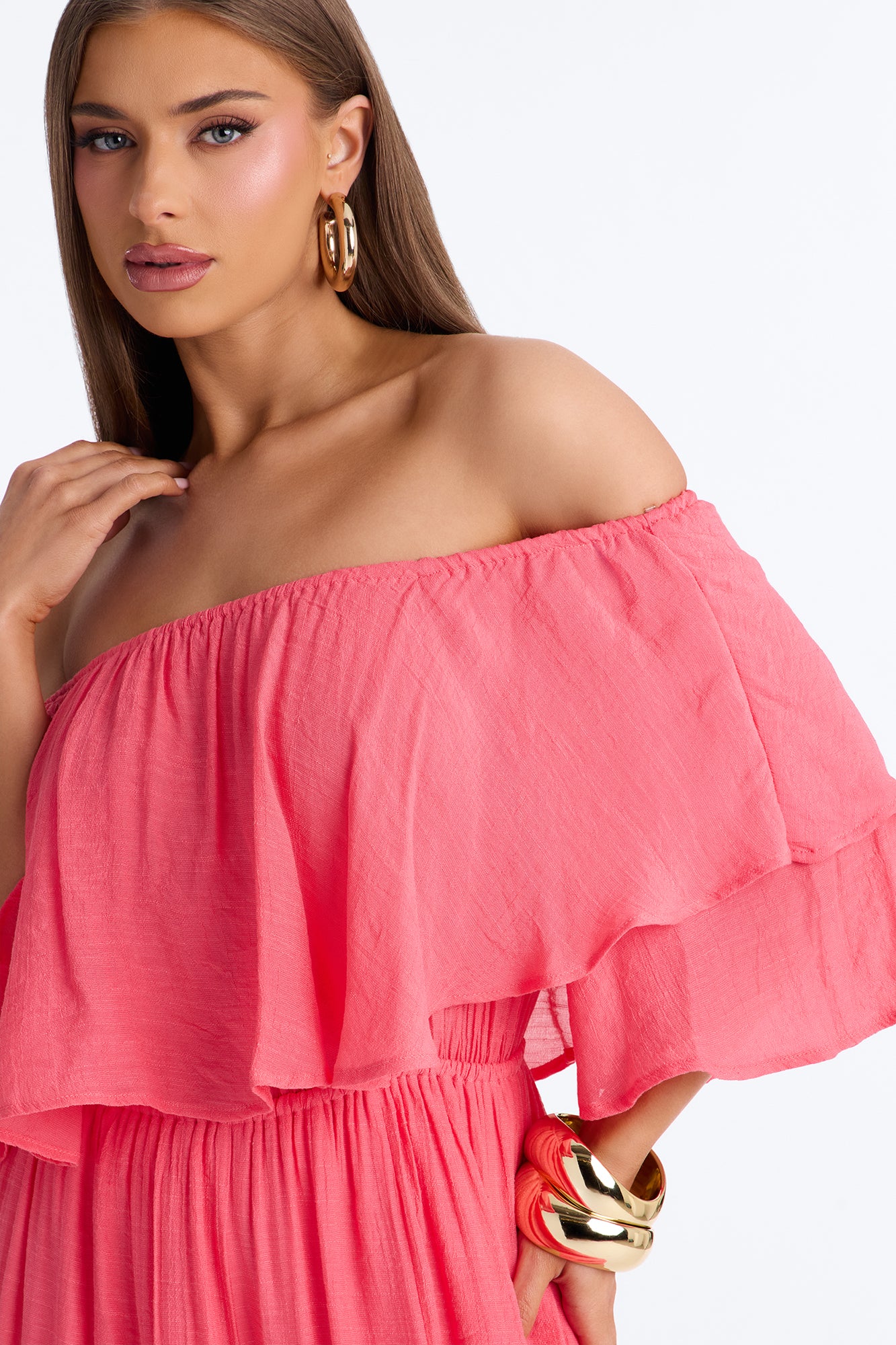 Off To Brunch Ruffle Wide Leg Jumpsuit - Coral - Image 3