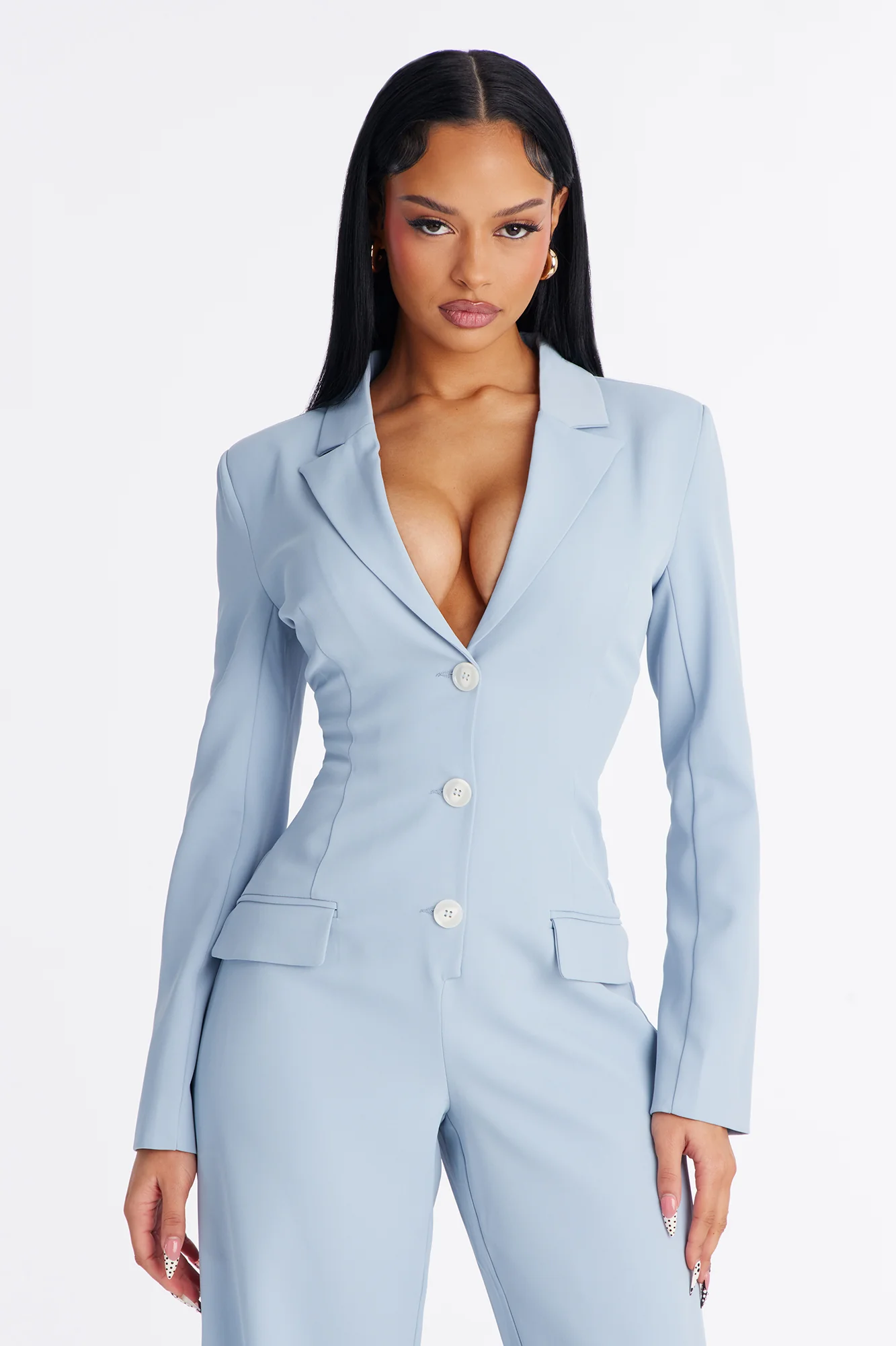 Office Hours Wide Leg Jumpsuit - Dusty Blue - Image 2