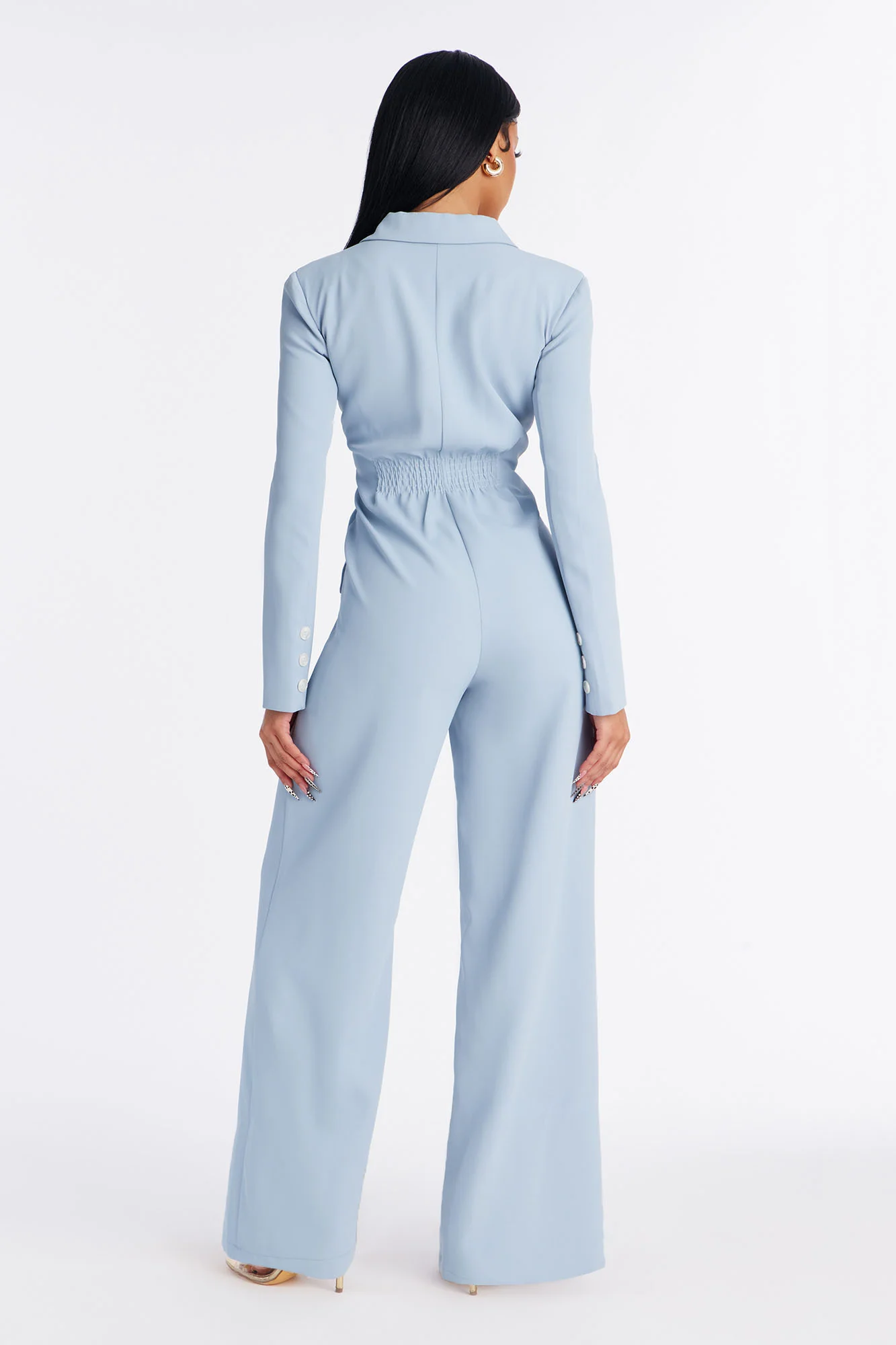 Office Hours Wide Leg Jumpsuit - Dusty Blue - Image 3