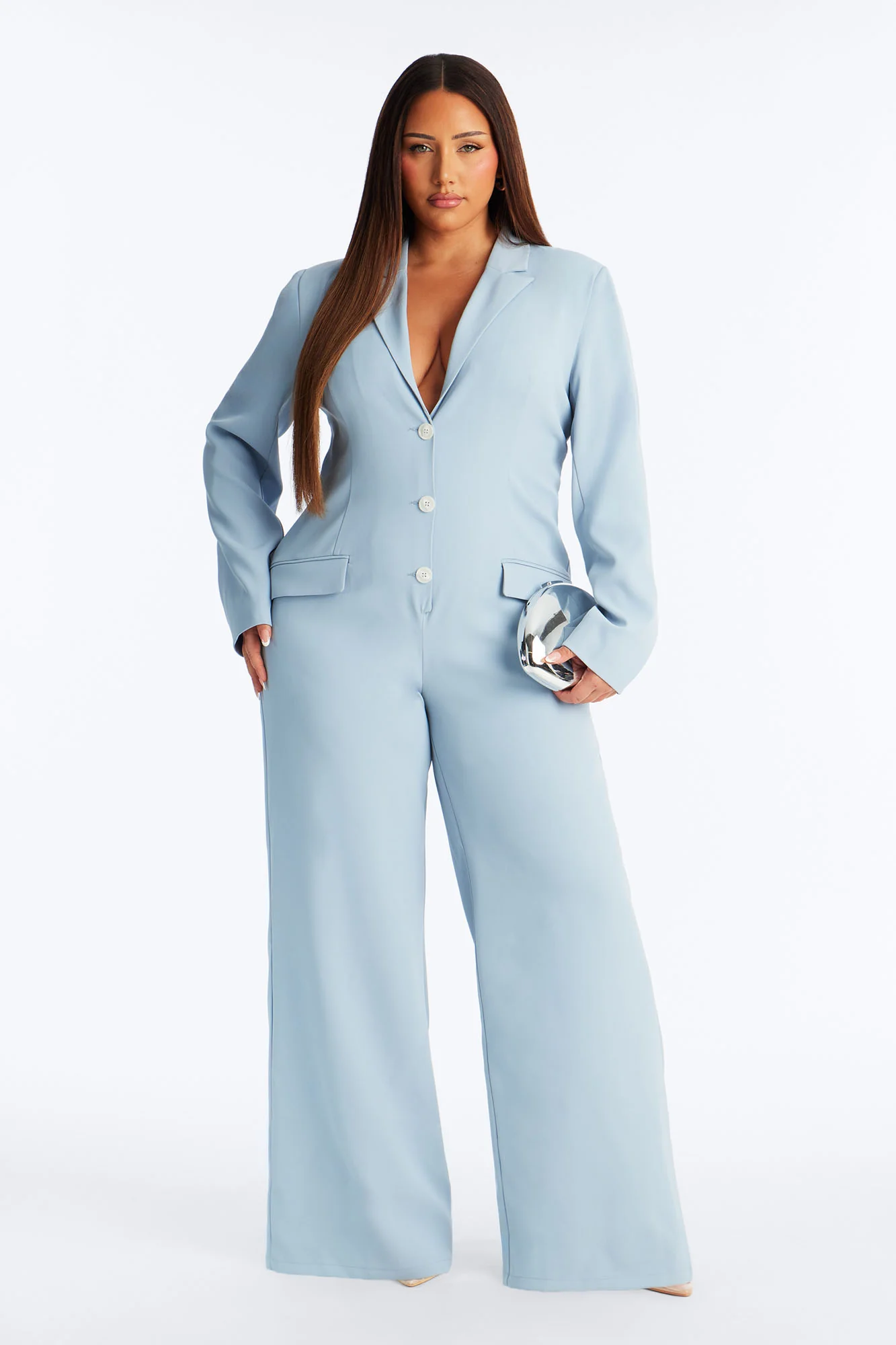 Office Hours Wide Leg Jumpsuit - Dusty Blue - Image 4