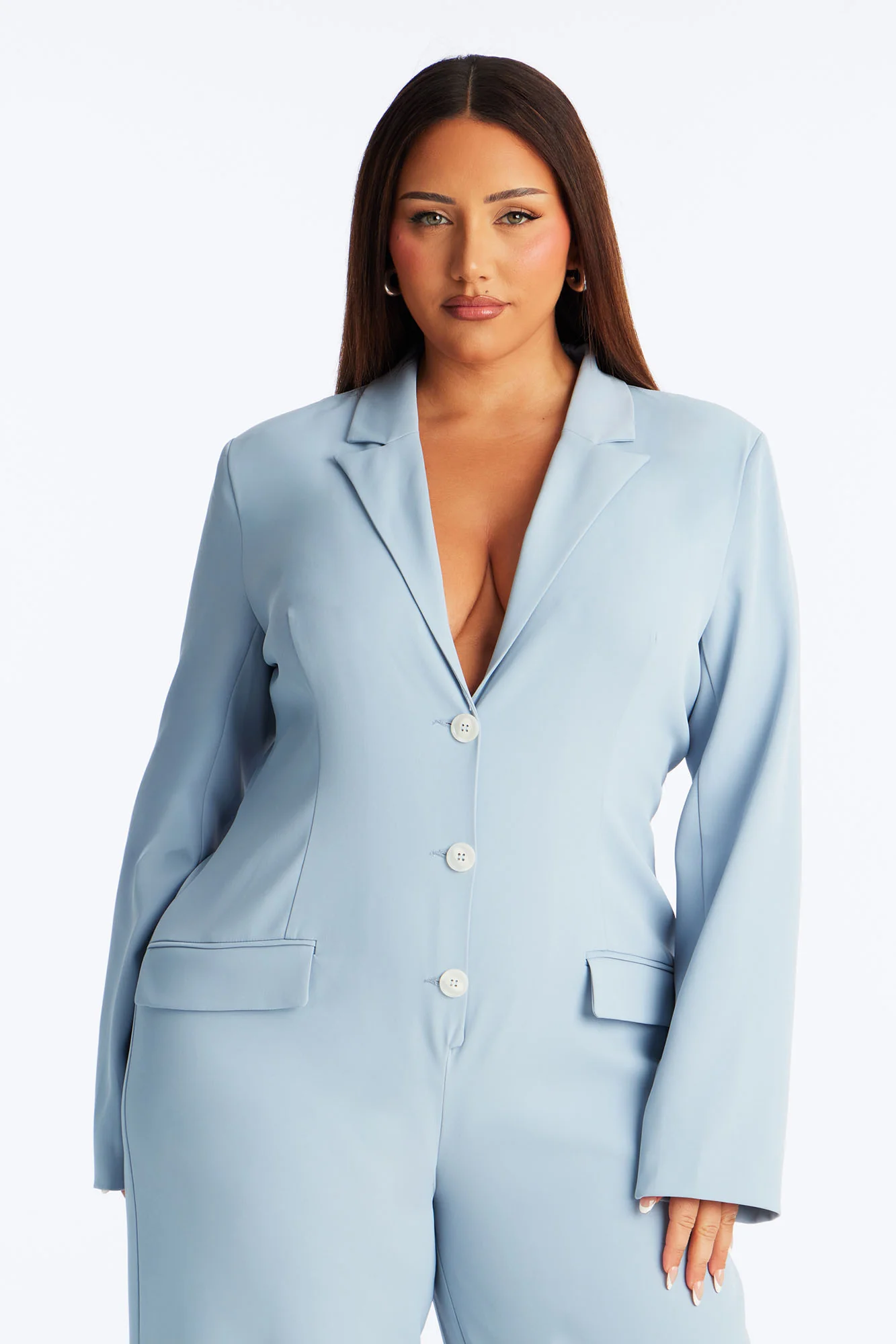 Office Hours Wide Leg Jumpsuit - Dusty Blue - Image 5