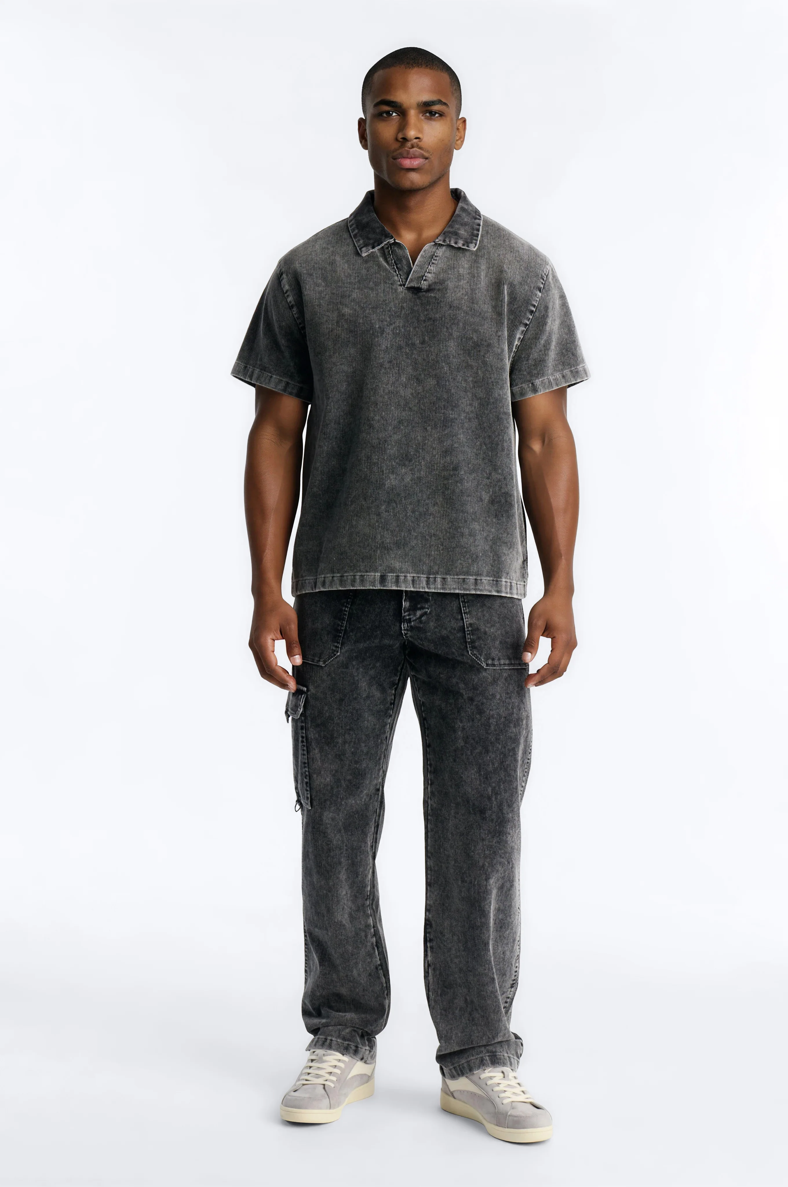 Ohio Corduroy Johnny Collar Polo - Black Wash - Image 2