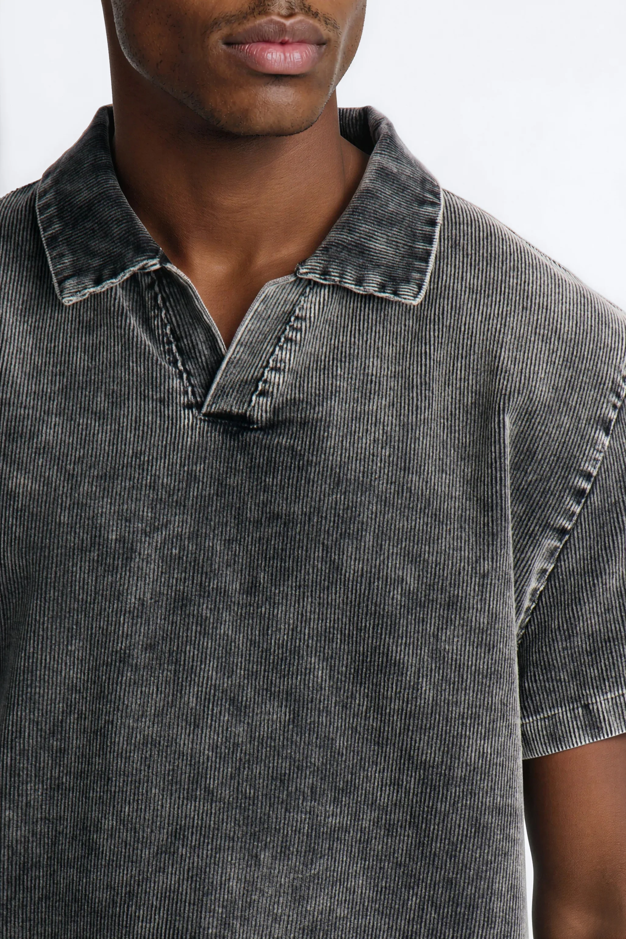 Ohio Corduroy Johnny Collar Polo - Black Wash - Image 3
