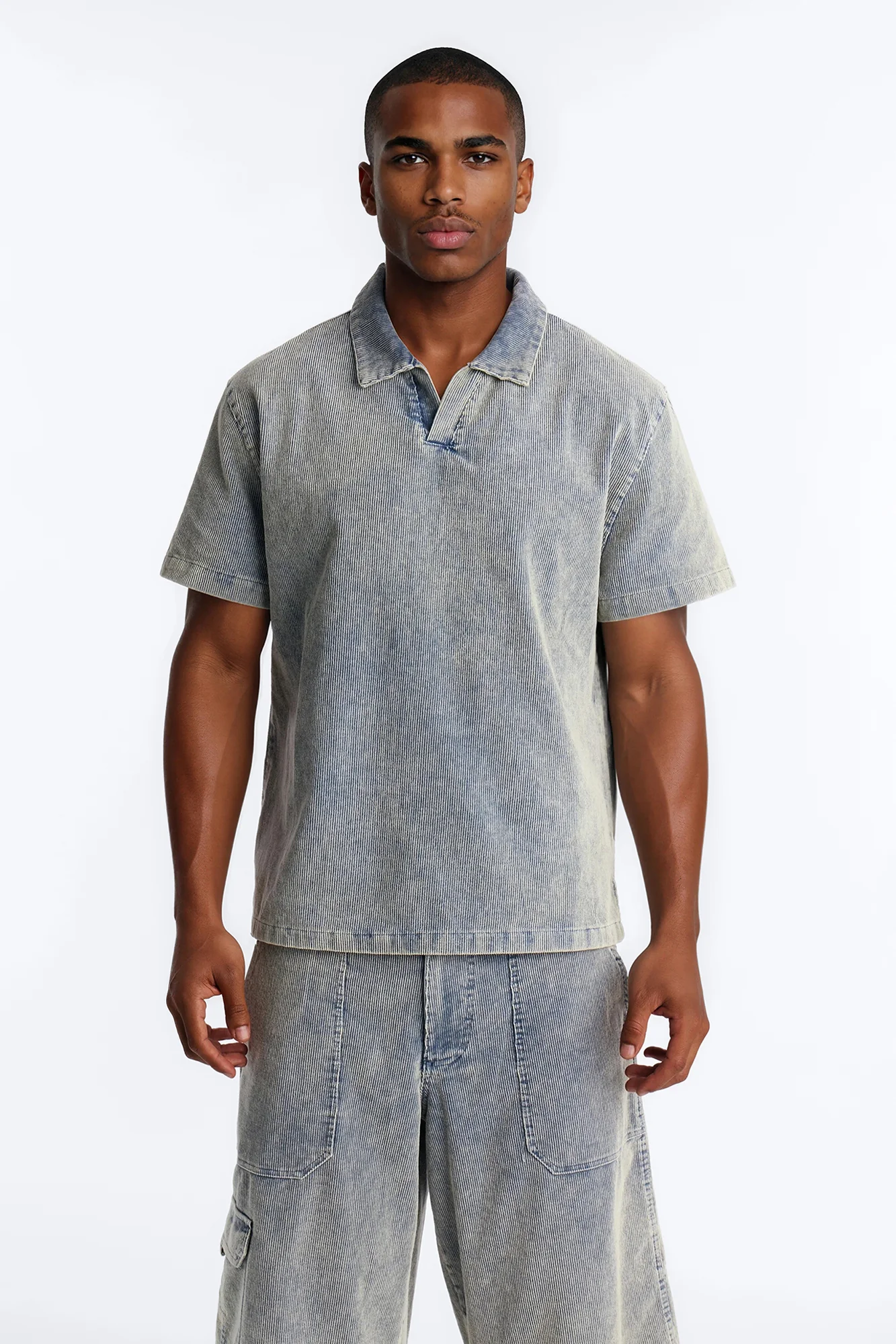 Ohio Corduroy Johnny Collar Polo - Blue