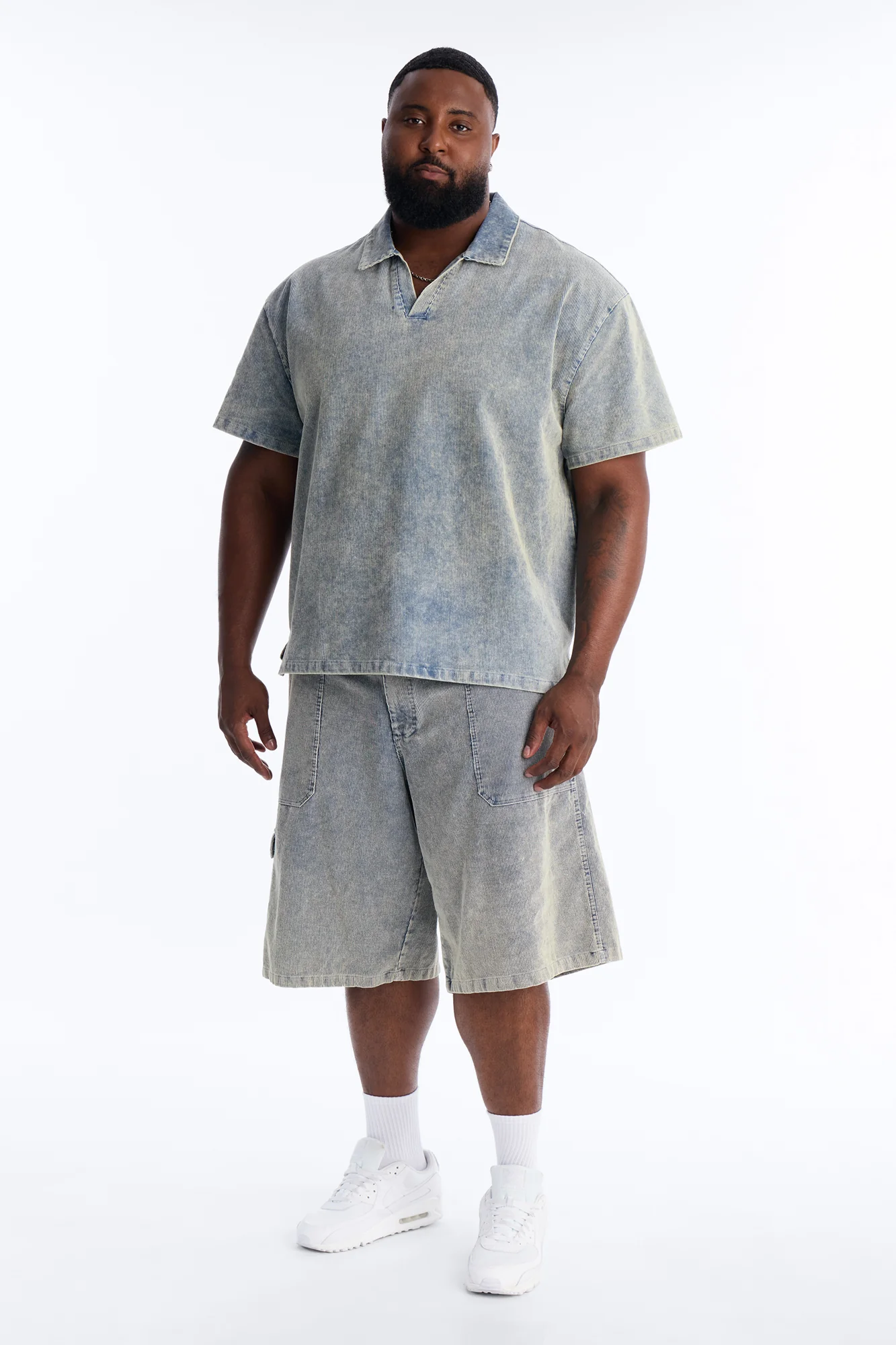 Ohio Corduroy Johnny Collar Polo - Blue - Image 6
