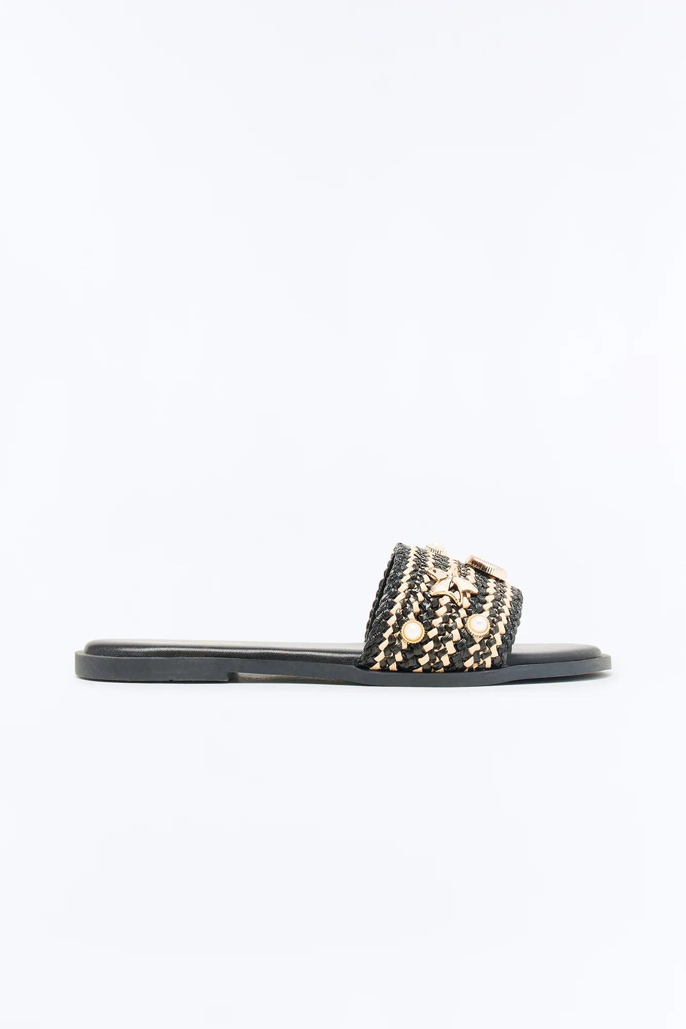Ojai Raffia Slip On Sandals - Black - Image 2