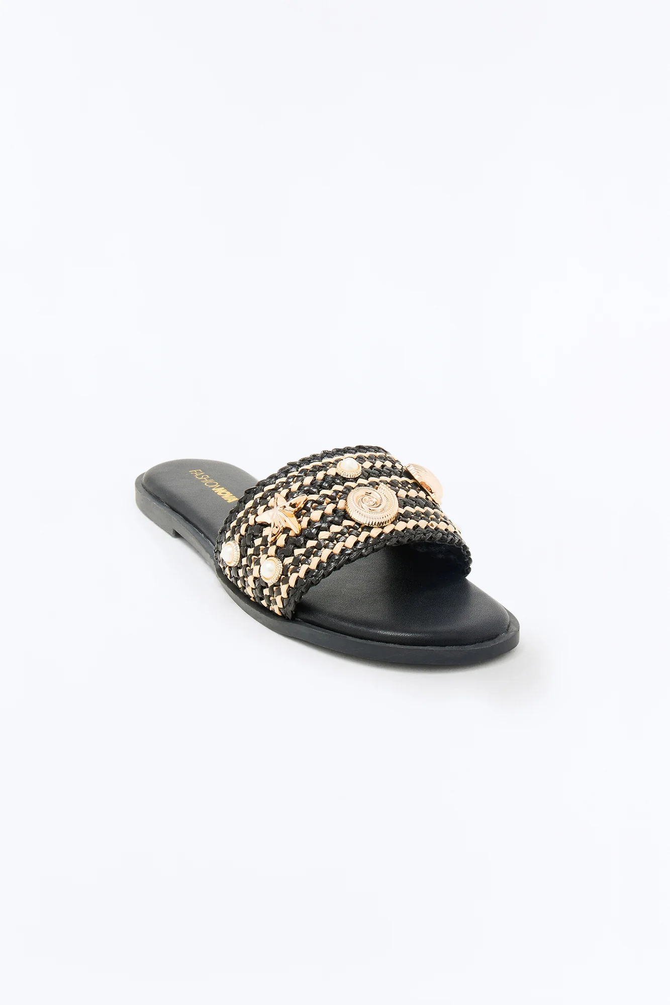 Ojai Raffia Slip On Sandals - Black - Image 3