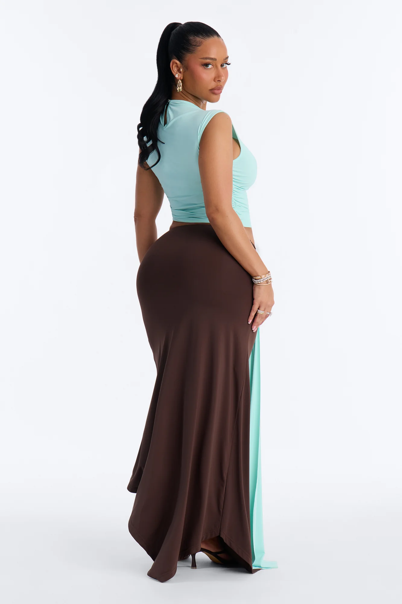 Olivia Draped Skirt Set - Brown/combo - Image 4
