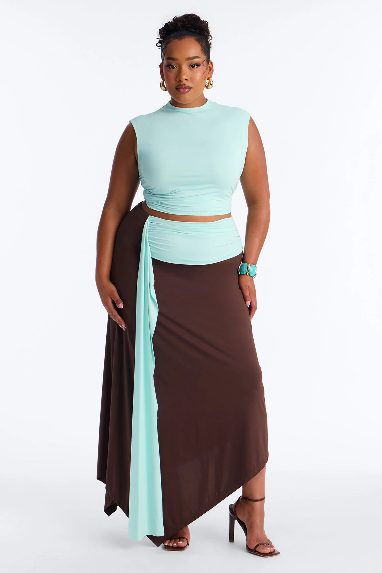 Olivia Draped Skirt Set - Brown/combo - Image 5
