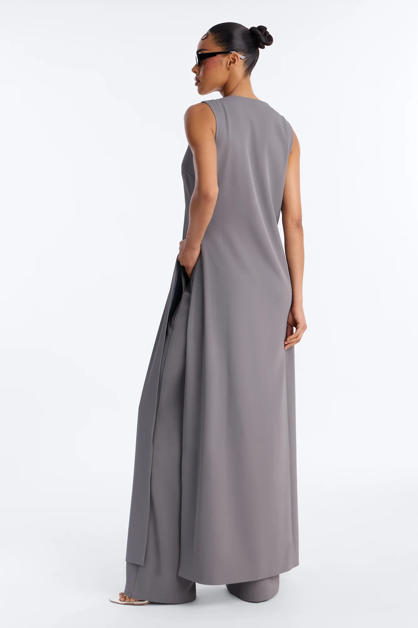 Olivia Long Vest Pant Set - Grey - Image 4