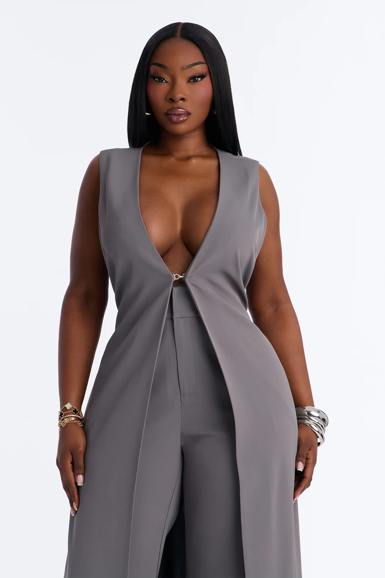 Olivia Long Vest Pant Set - Grey - Image 6