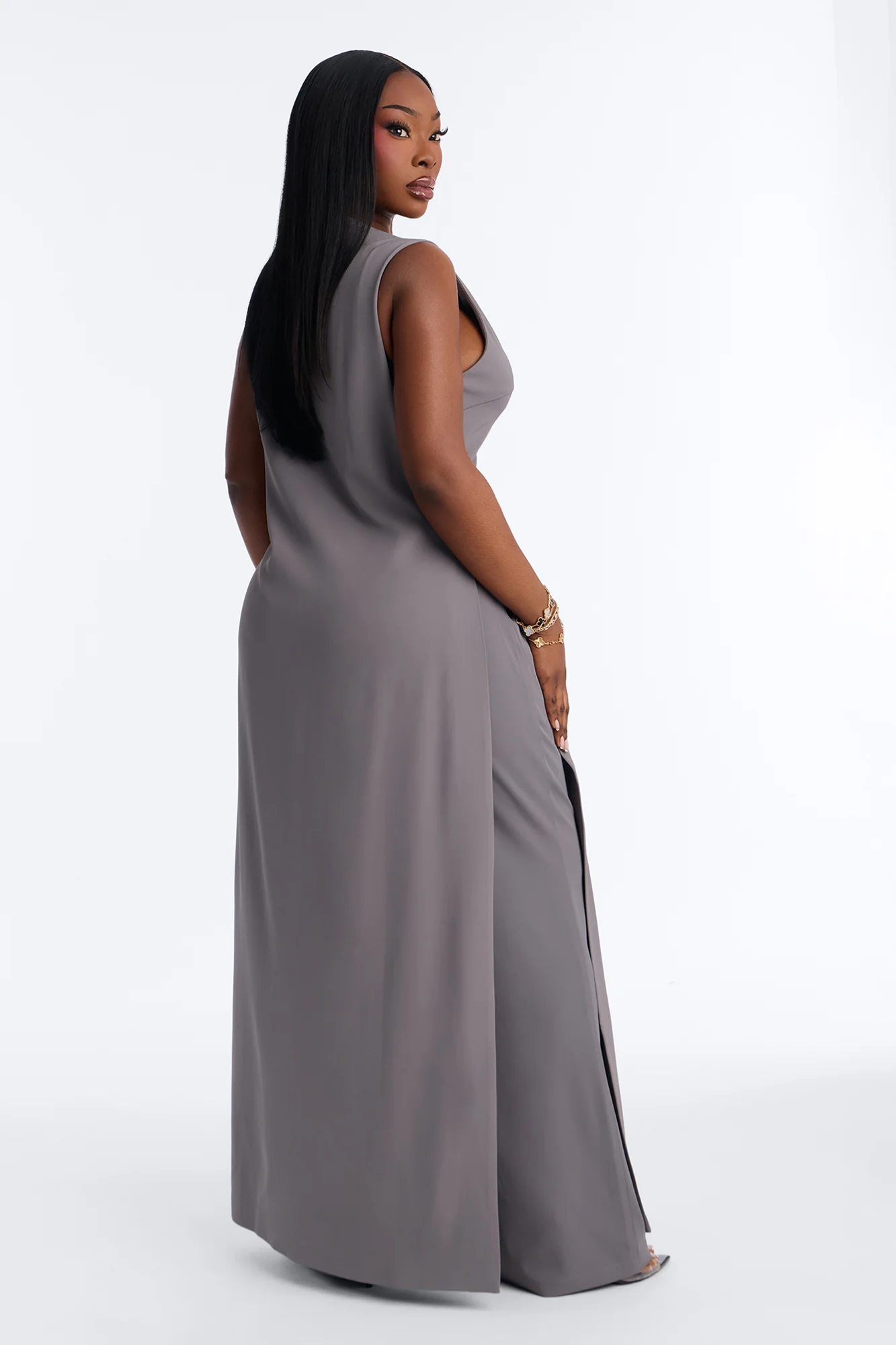 Olivia Long Vest Pant Set - Grey - Image 7