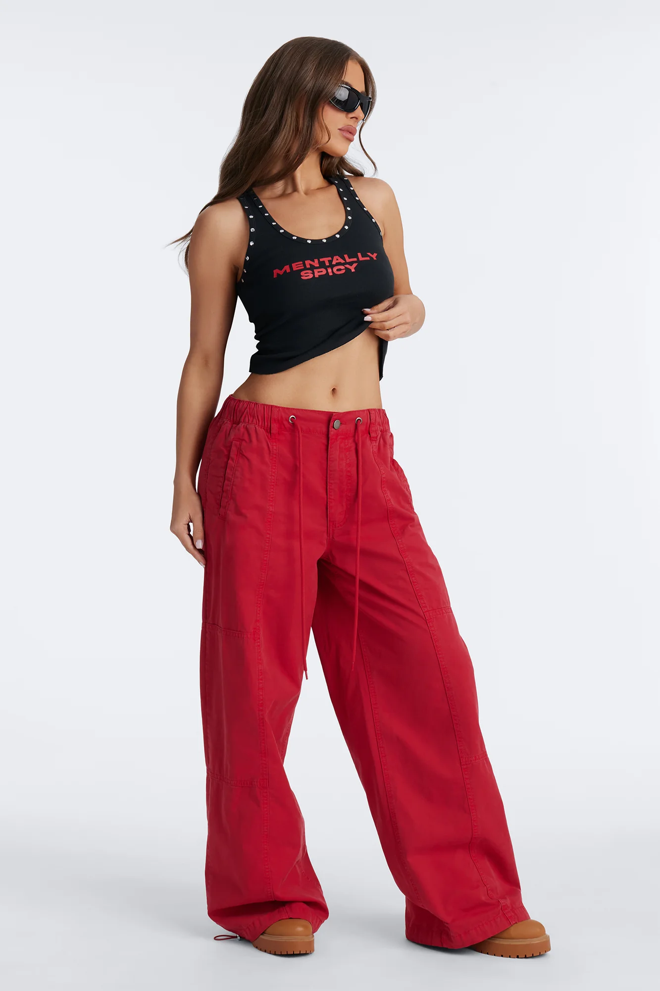 Olivia Wide Leg Jogger - Red