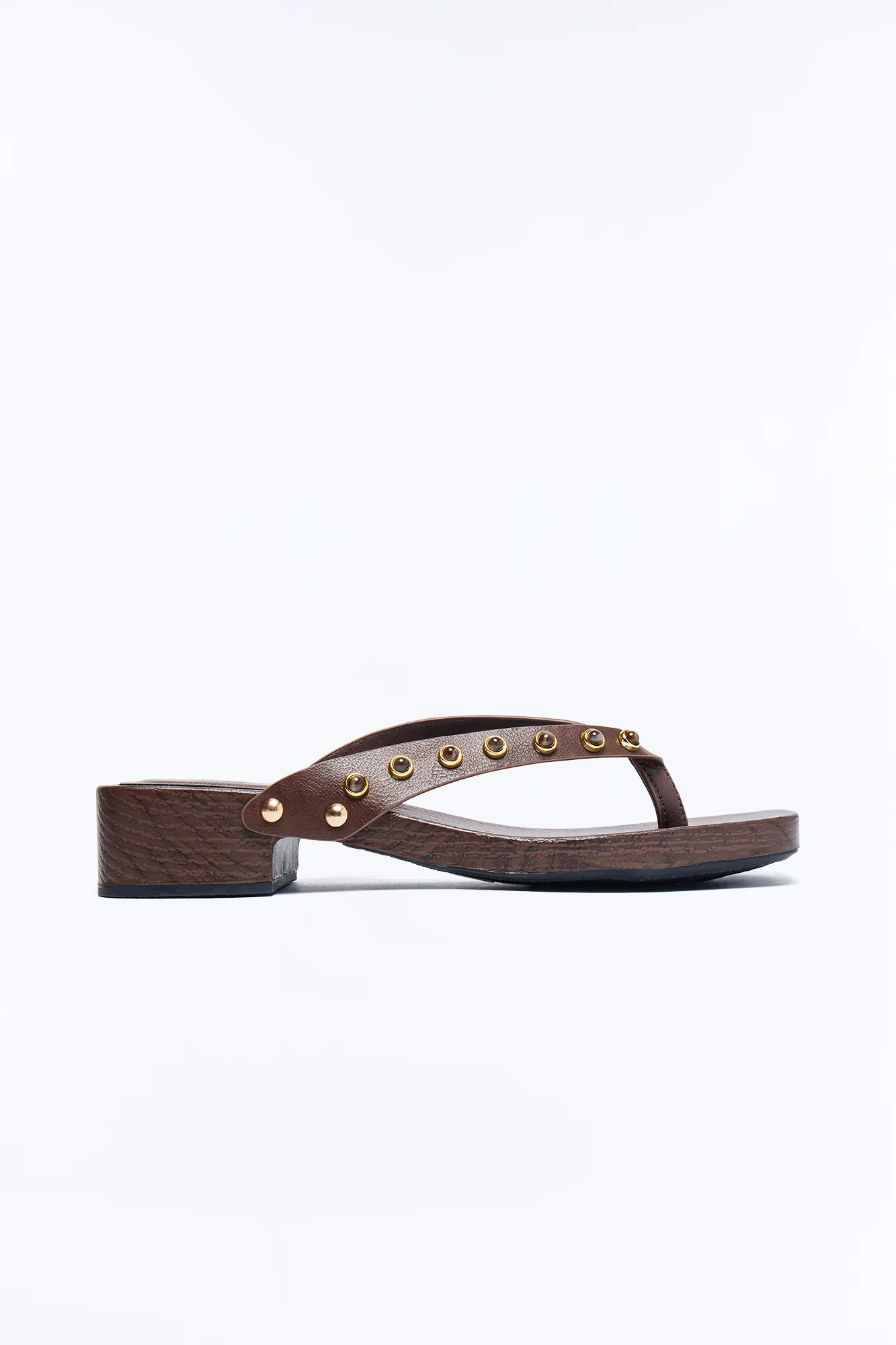 Olivie Studded Wood Flip Flops - Brown
