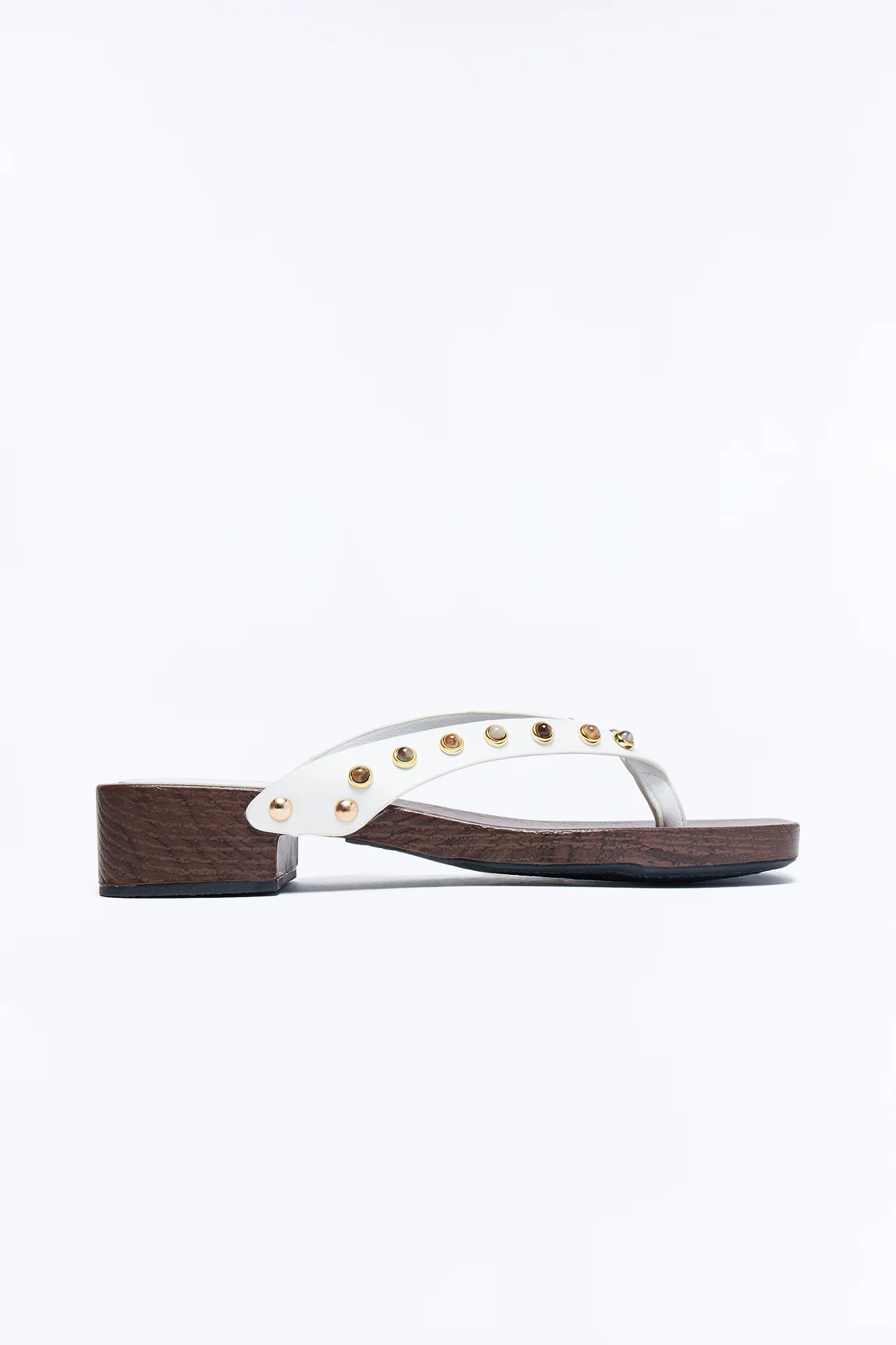 Olivie Studded Wood Flip Flops - White