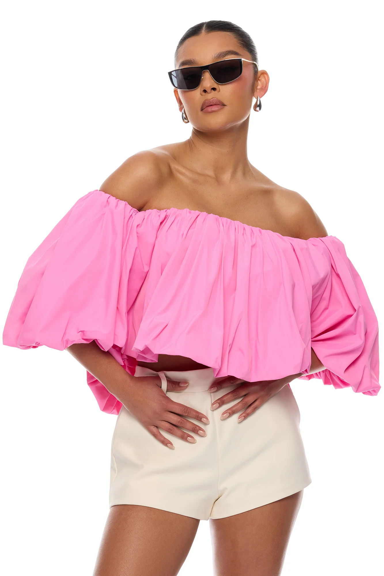 Olyvia Off Shoulder Taffeta Top - Pink - Image 2