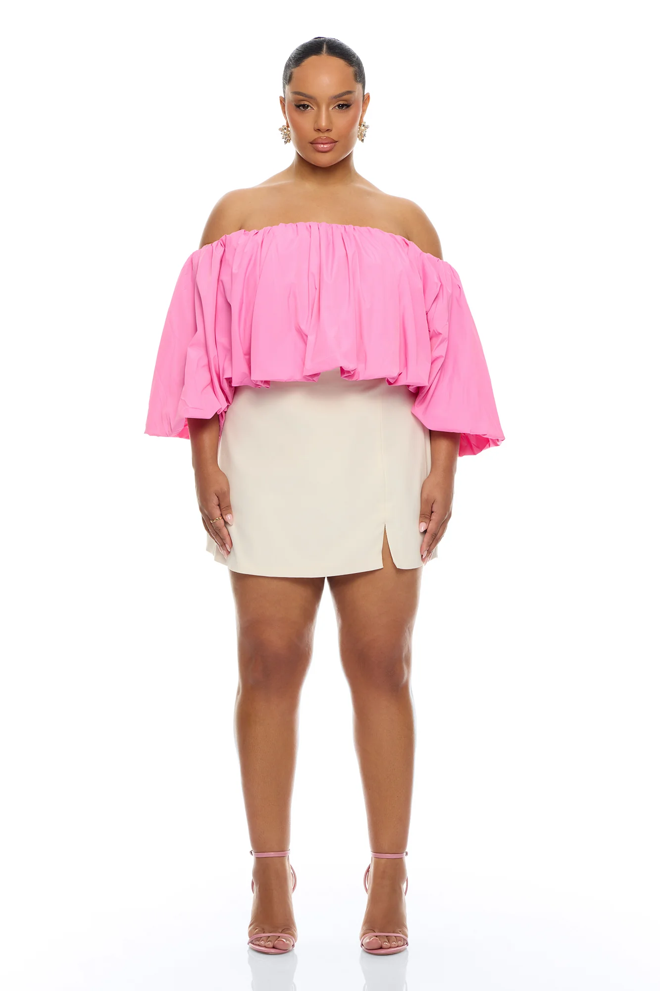 Olyvia Off Shoulder Taffeta Top - Pink - Image 5