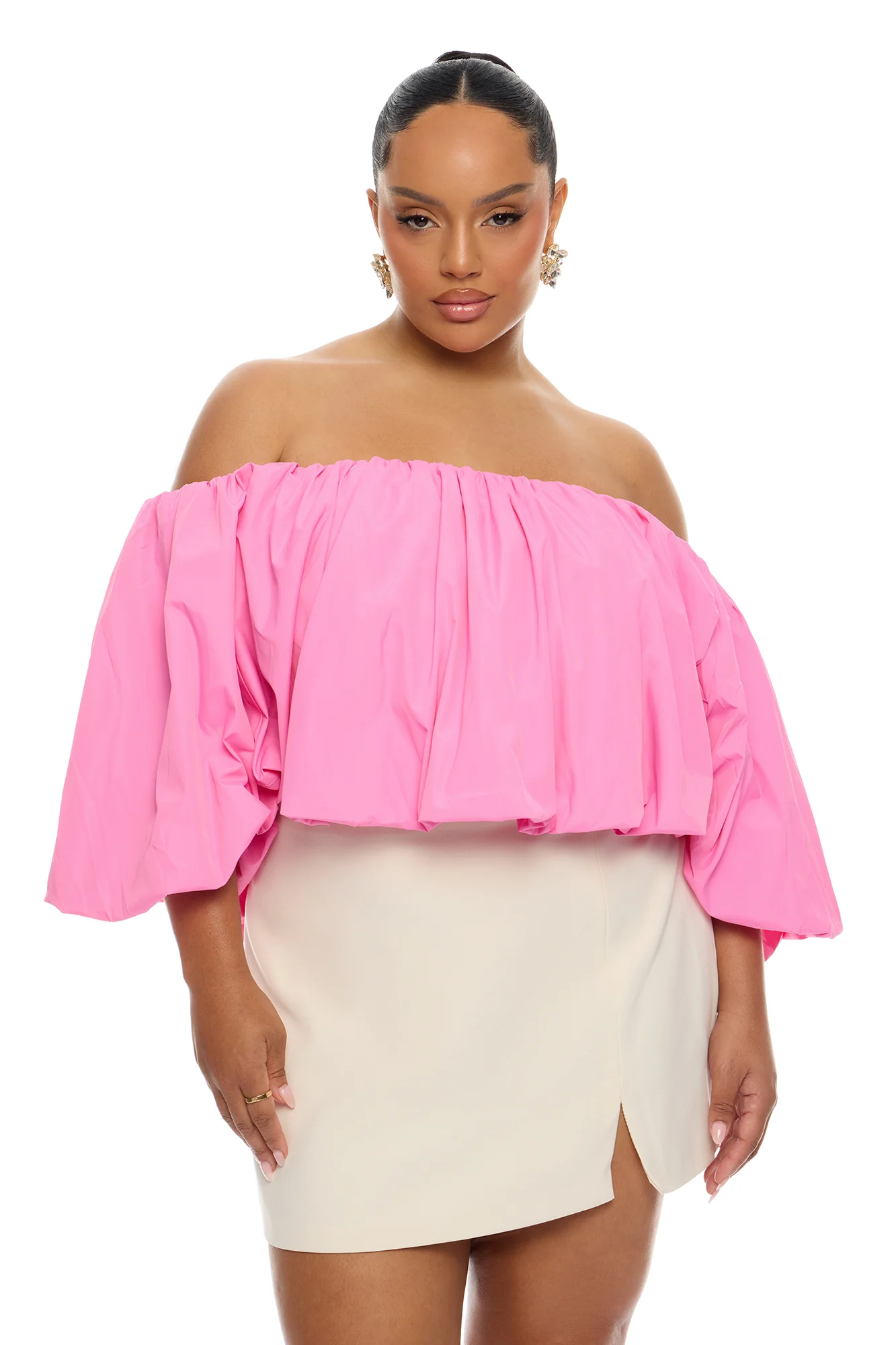 Olyvia Off Shoulder Taffeta Top - Pink - Image 6