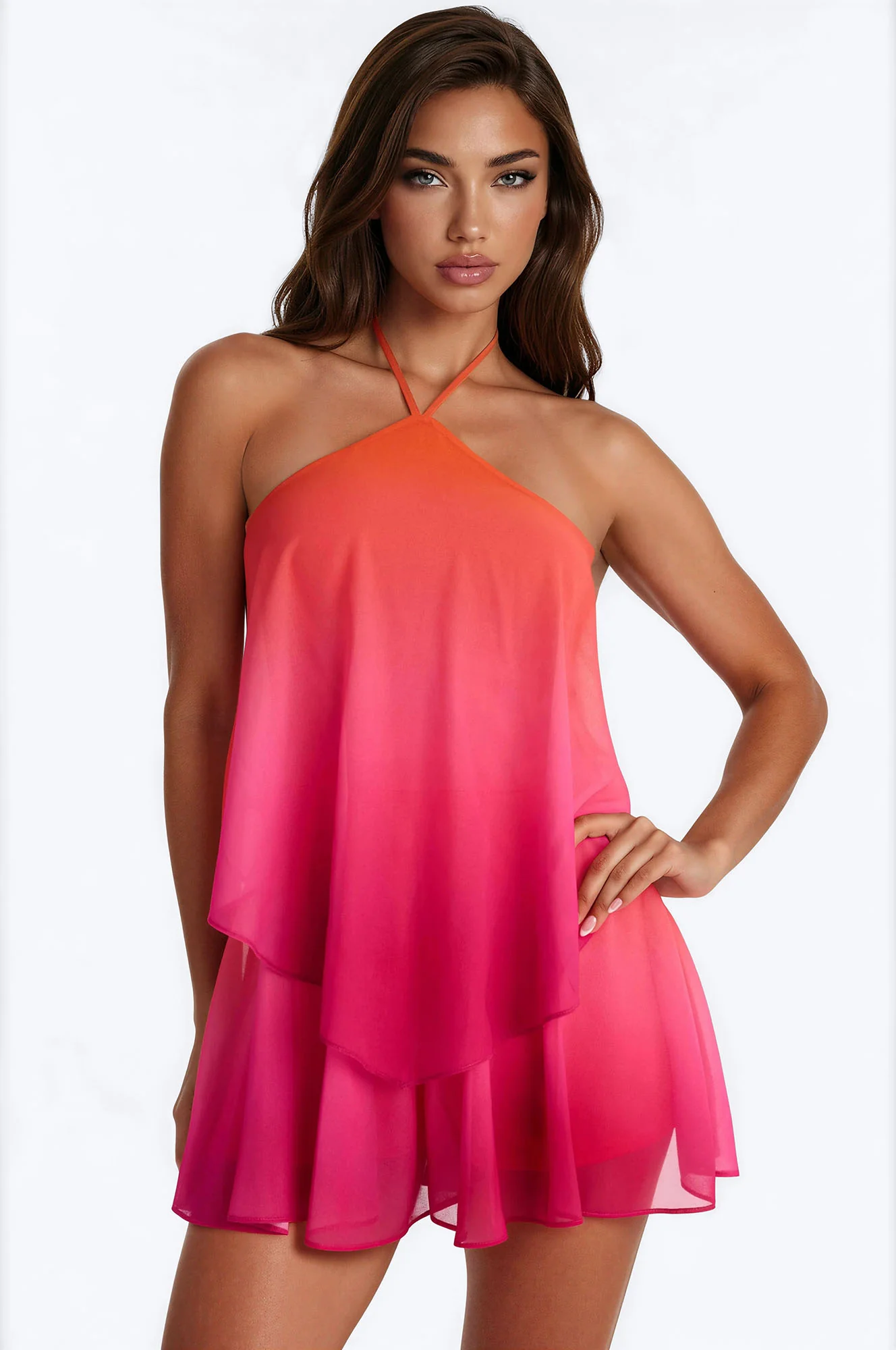 Ombre Moments Chiffon Halter Romper - Pink - Image 2
