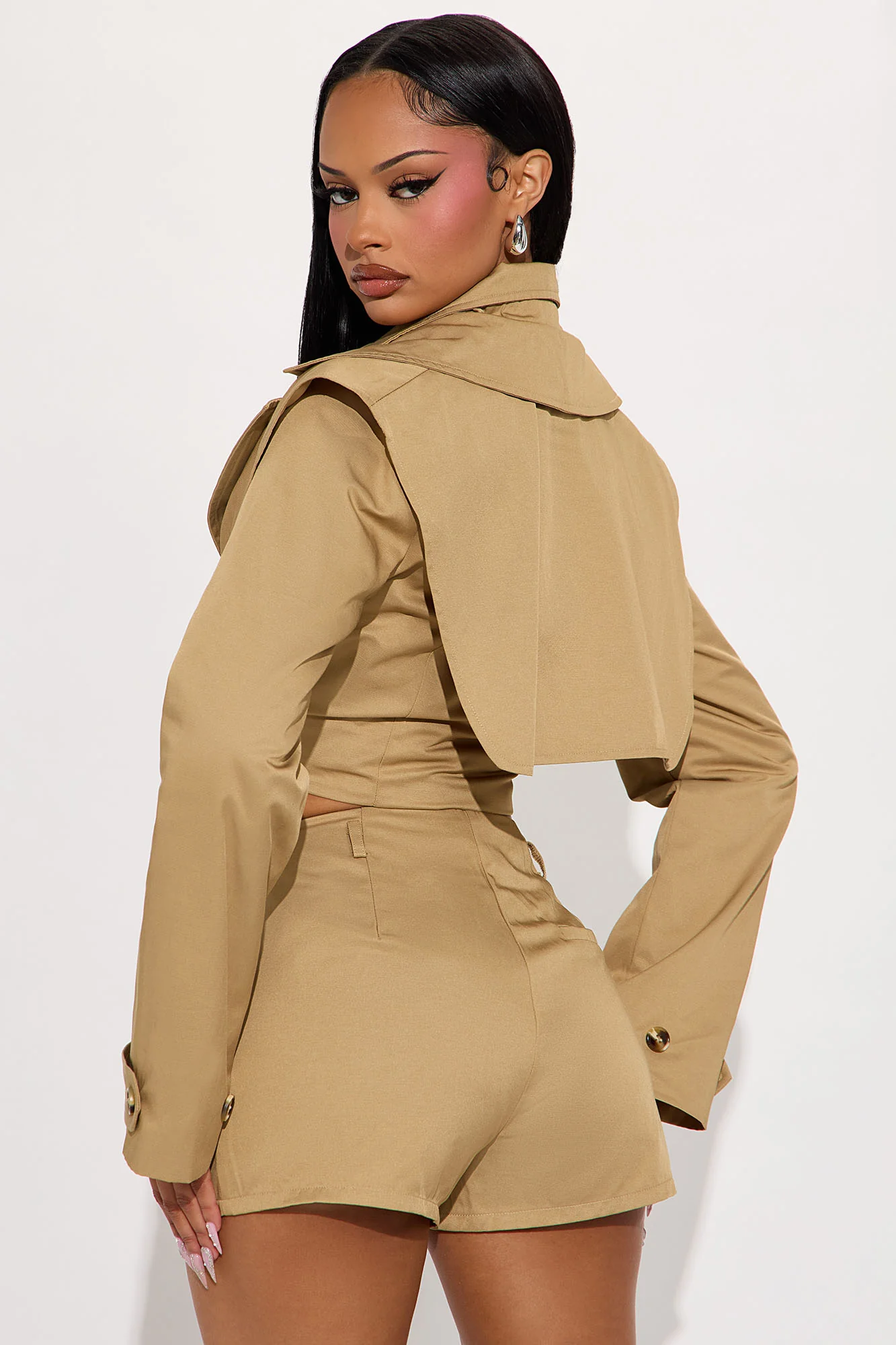 On A Ride Trench Jacket And Short Set - Khaki - Image 3