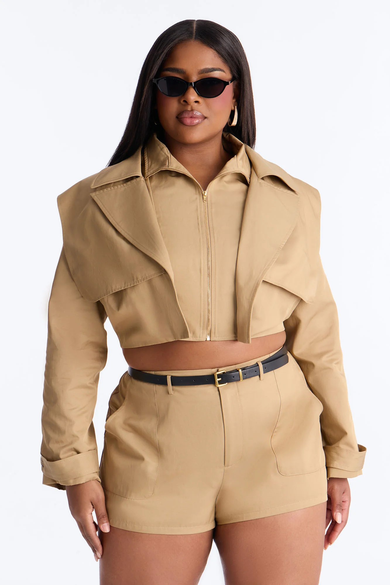 On A Ride Trench Jacket And Short Set - Khaki - Image 4