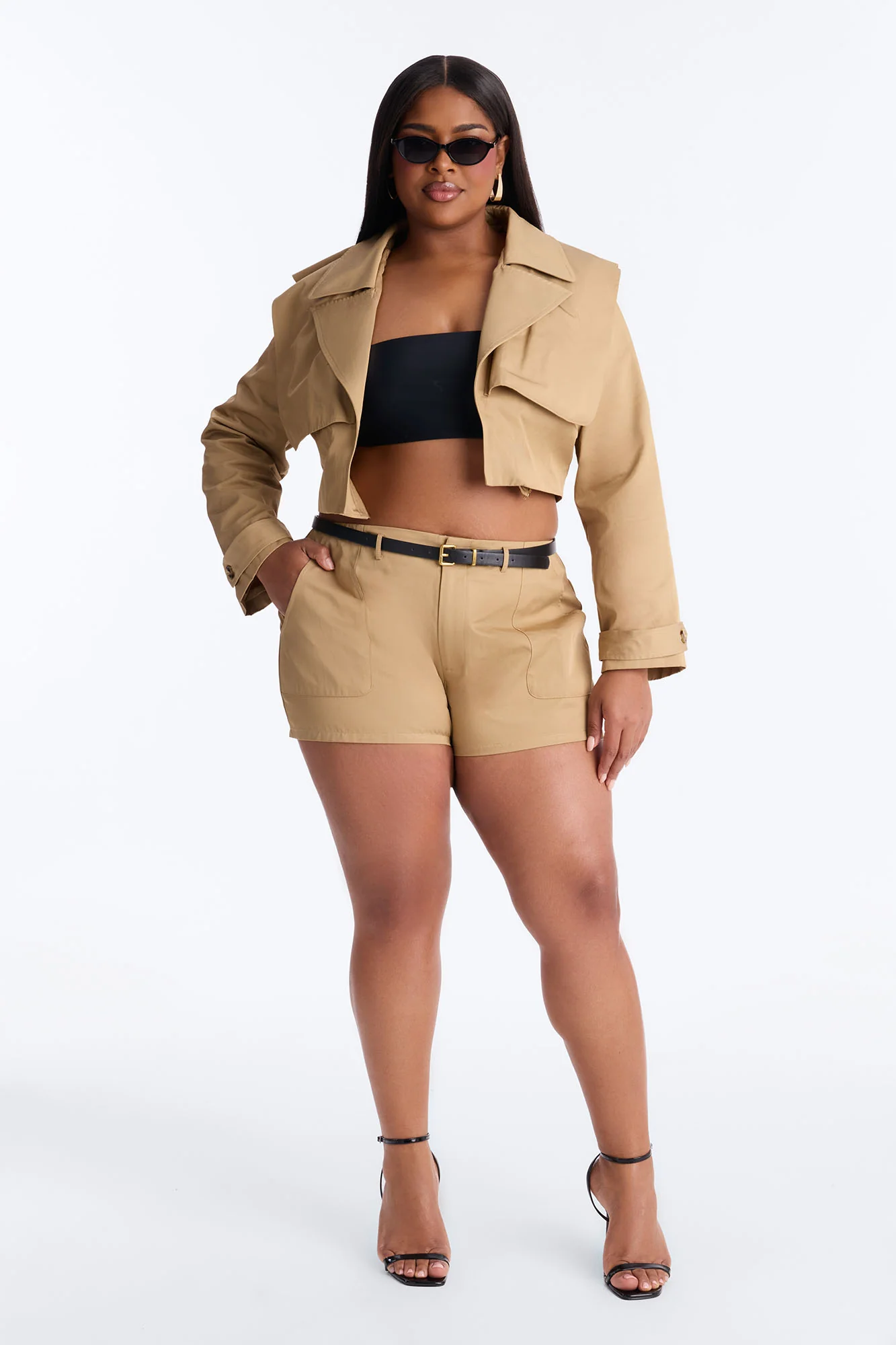 On A Ride Trench Jacket And Short Set - Khaki - Image 5