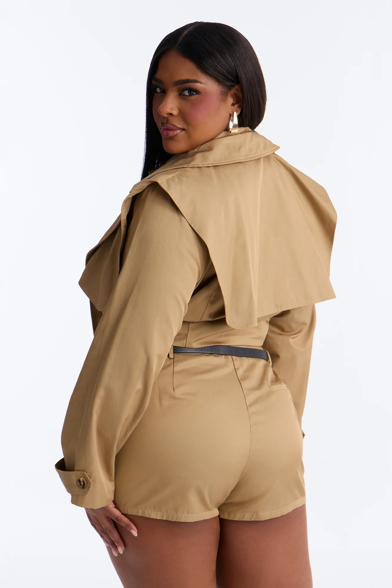 On A Ride Trench Jacket And Short Set - Khaki - Image 7