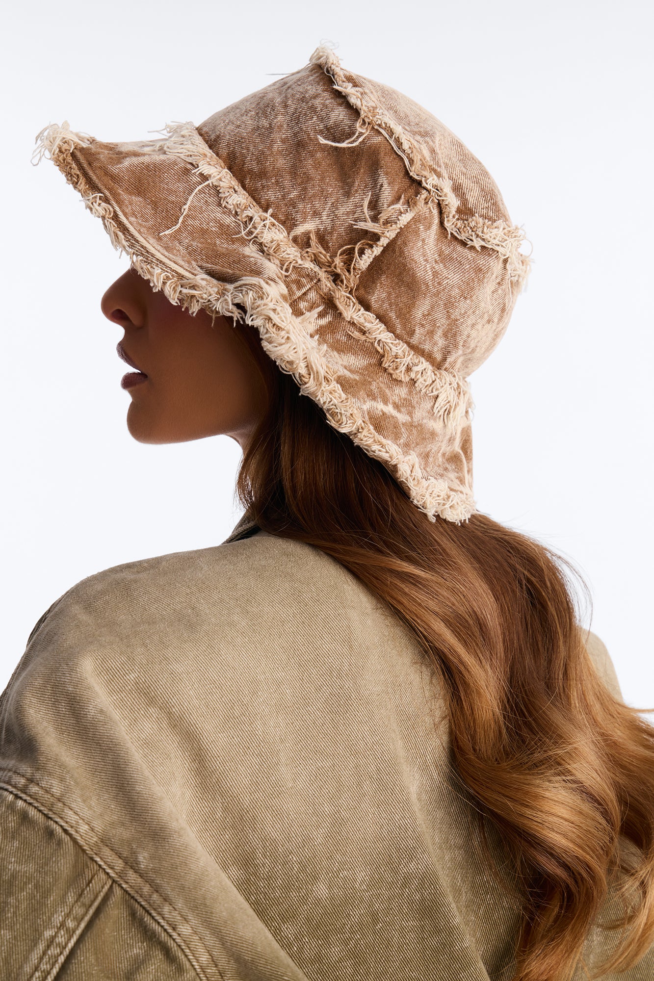 On Break Distressed Denim Bucket Hat - Khaki