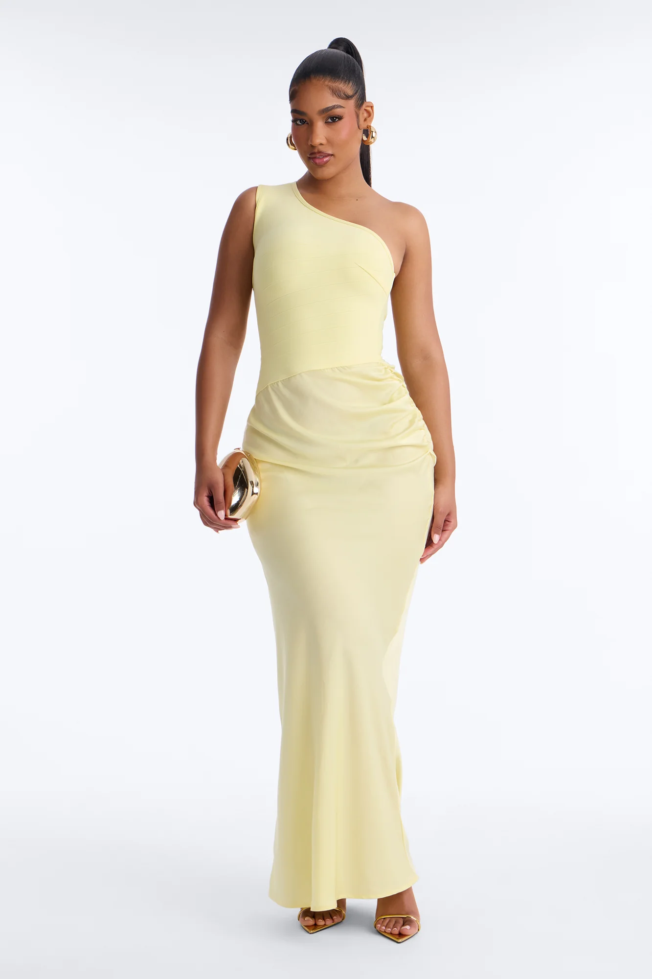 On Fire Bandage Satin Maxi Dress - Butter Yellow
