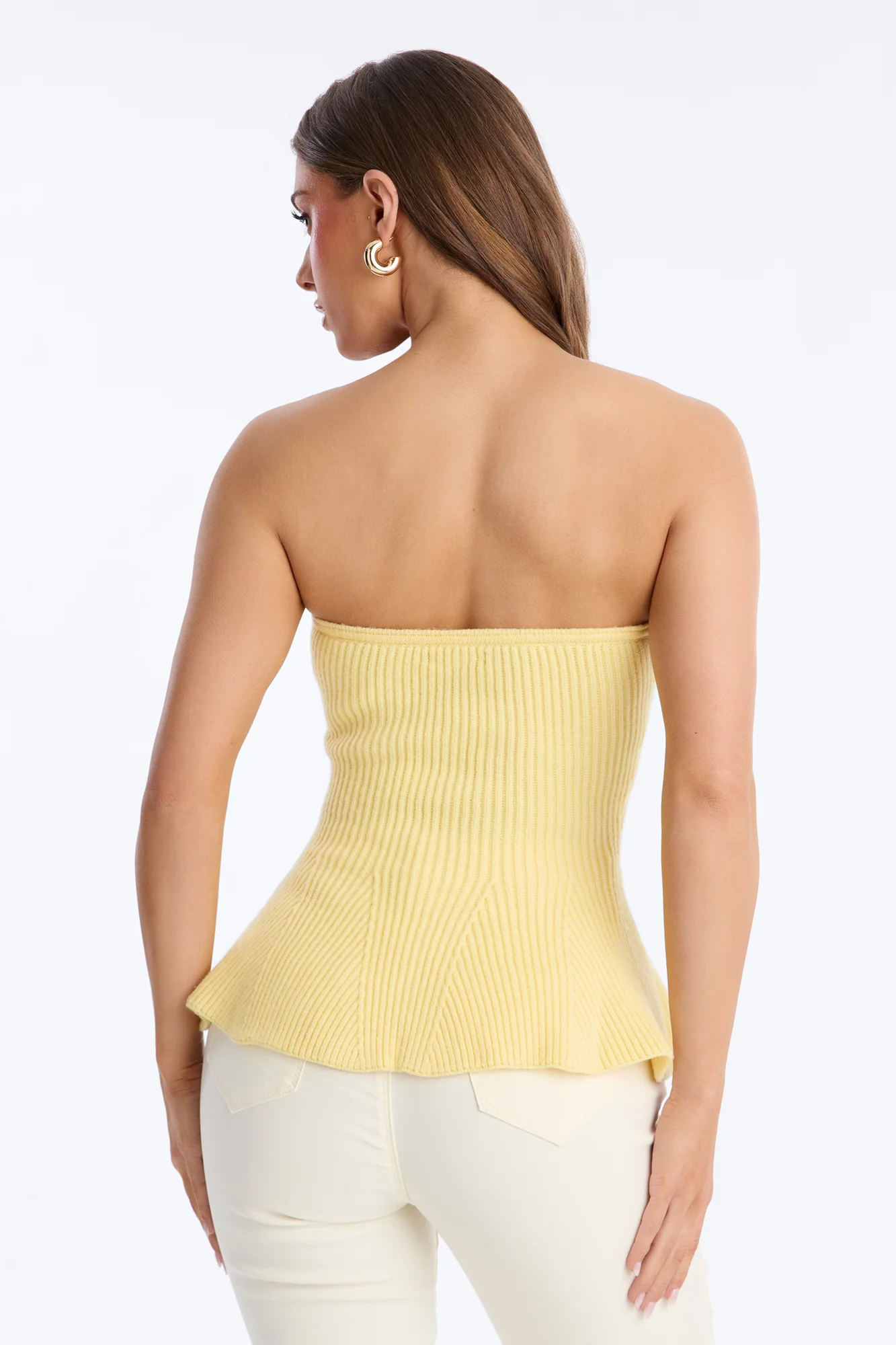 On Full Display Peplum Sweater Tube Top - Butter Yellow - Image 4