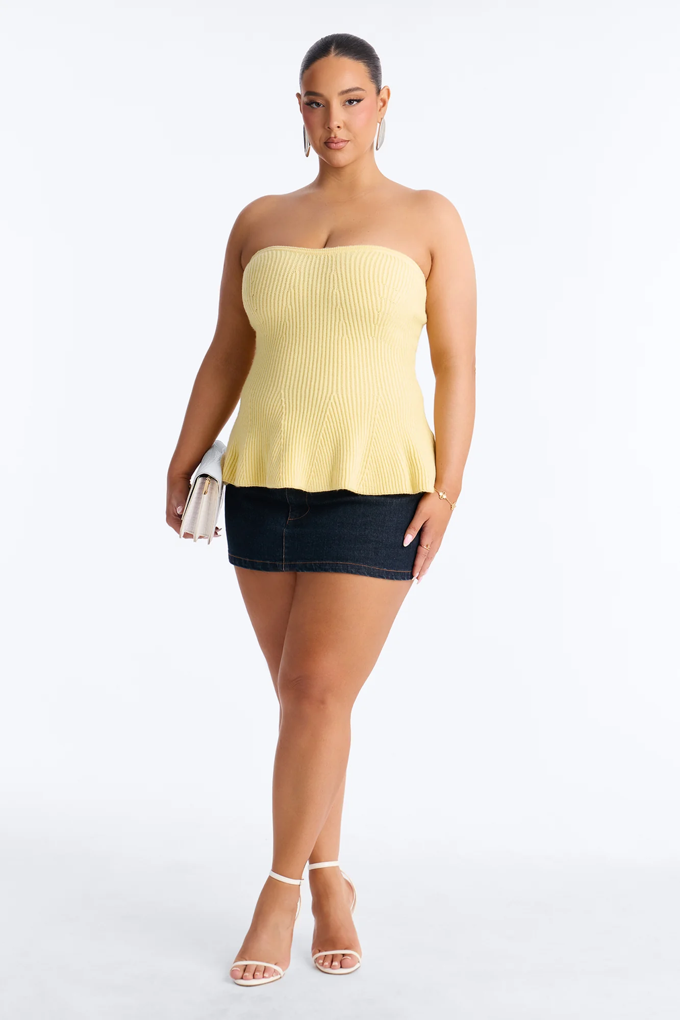 On Full Display Peplum Sweater Tube Top - Butter Yellow - Image 6