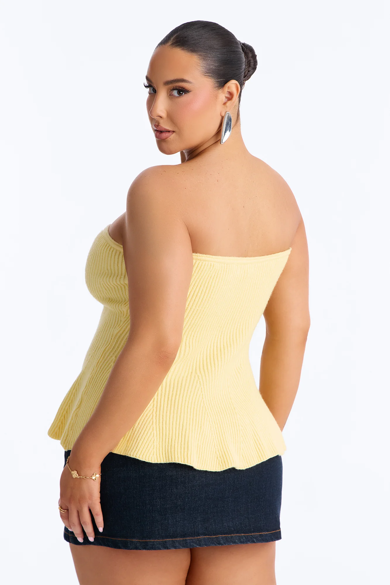 On Full Display Peplum Sweater Tube Top - Butter Yellow - Image 8