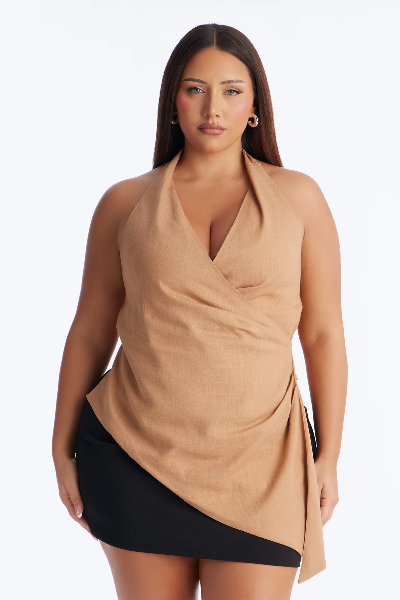 On My Third Drink Backless Linen Halter Top - Taupe - Image 6