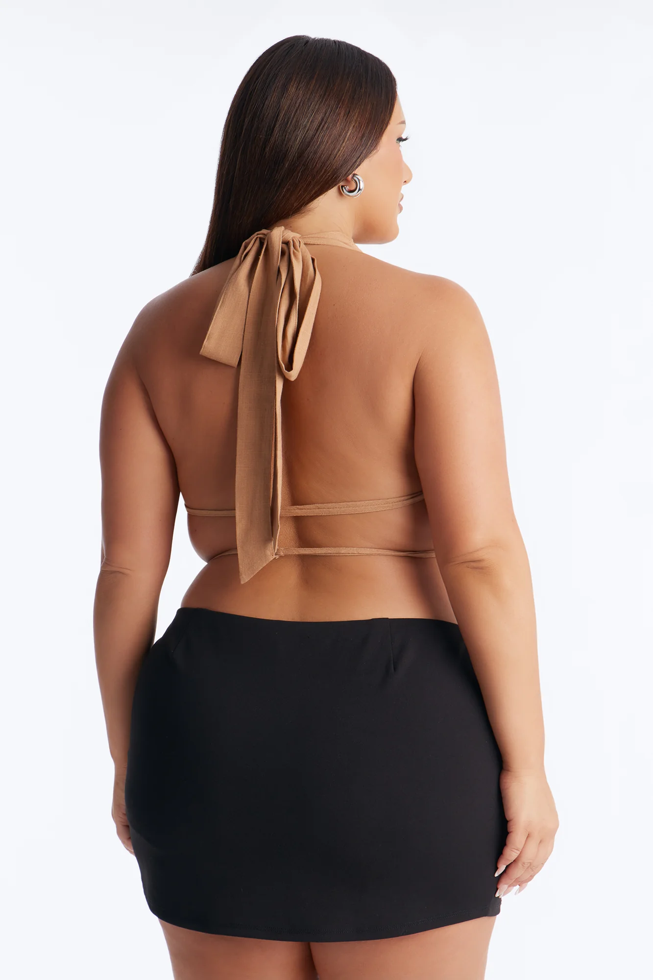 On My Third Drink Backless Linen Halter Top - Taupe - Image 8