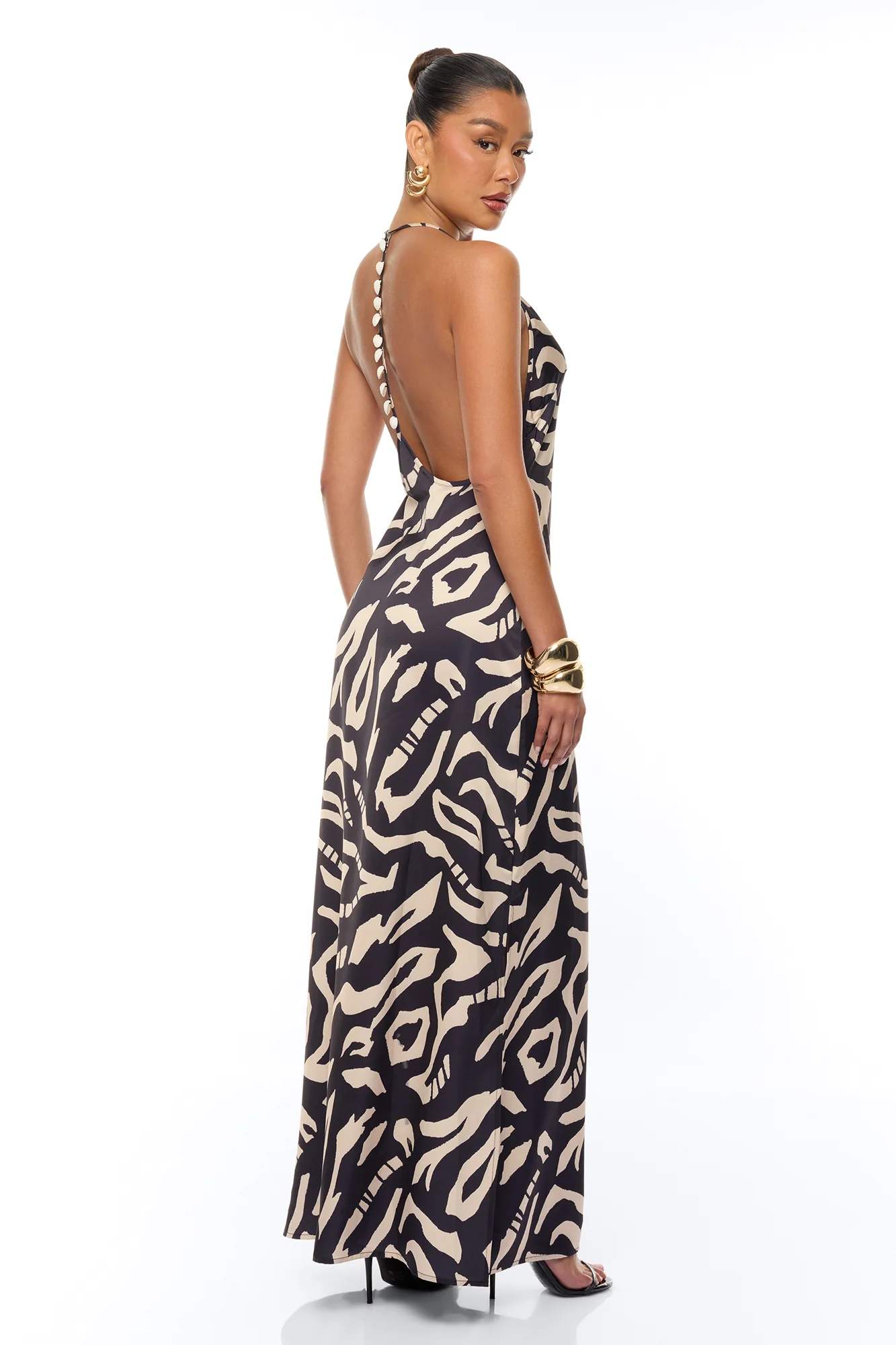 On The Coast Shell Satin Maxi Dress - Black/combo - Image 3