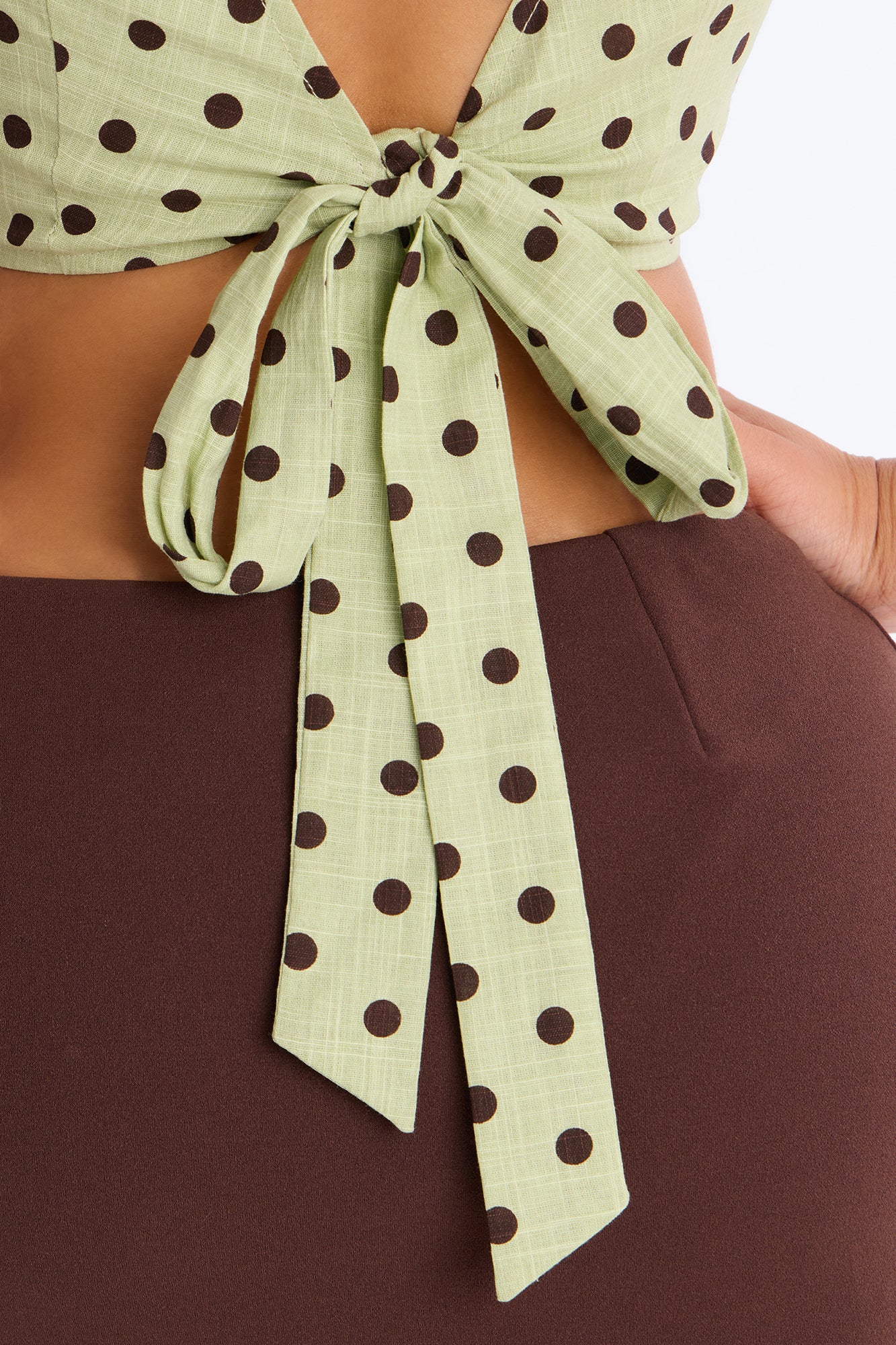 On The Cute Side Polka Dot Cropped Linen Top - Sage/combo - Image 3