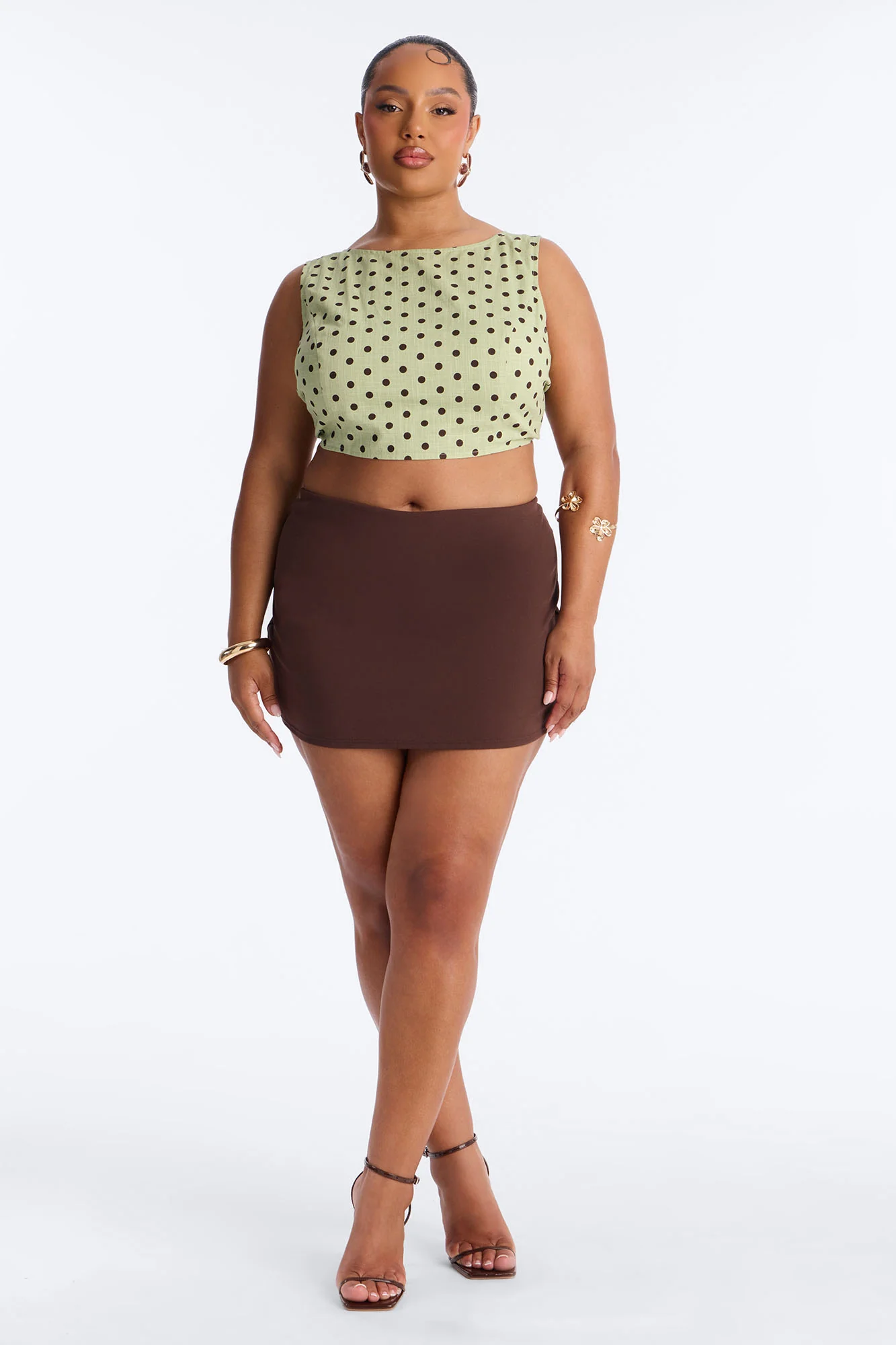 On The Cute Side Polka Dot Cropped Linen Top - Sage/combo - Image 5