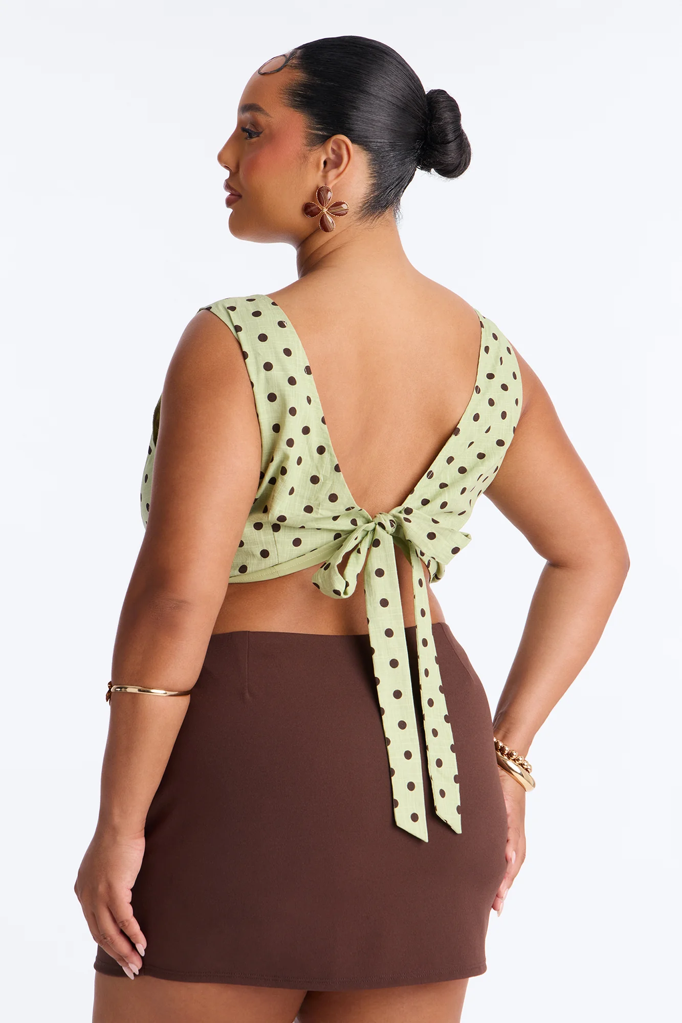 On The Cute Side Polka Dot Cropped Linen Top - Sage/combo - Image 8