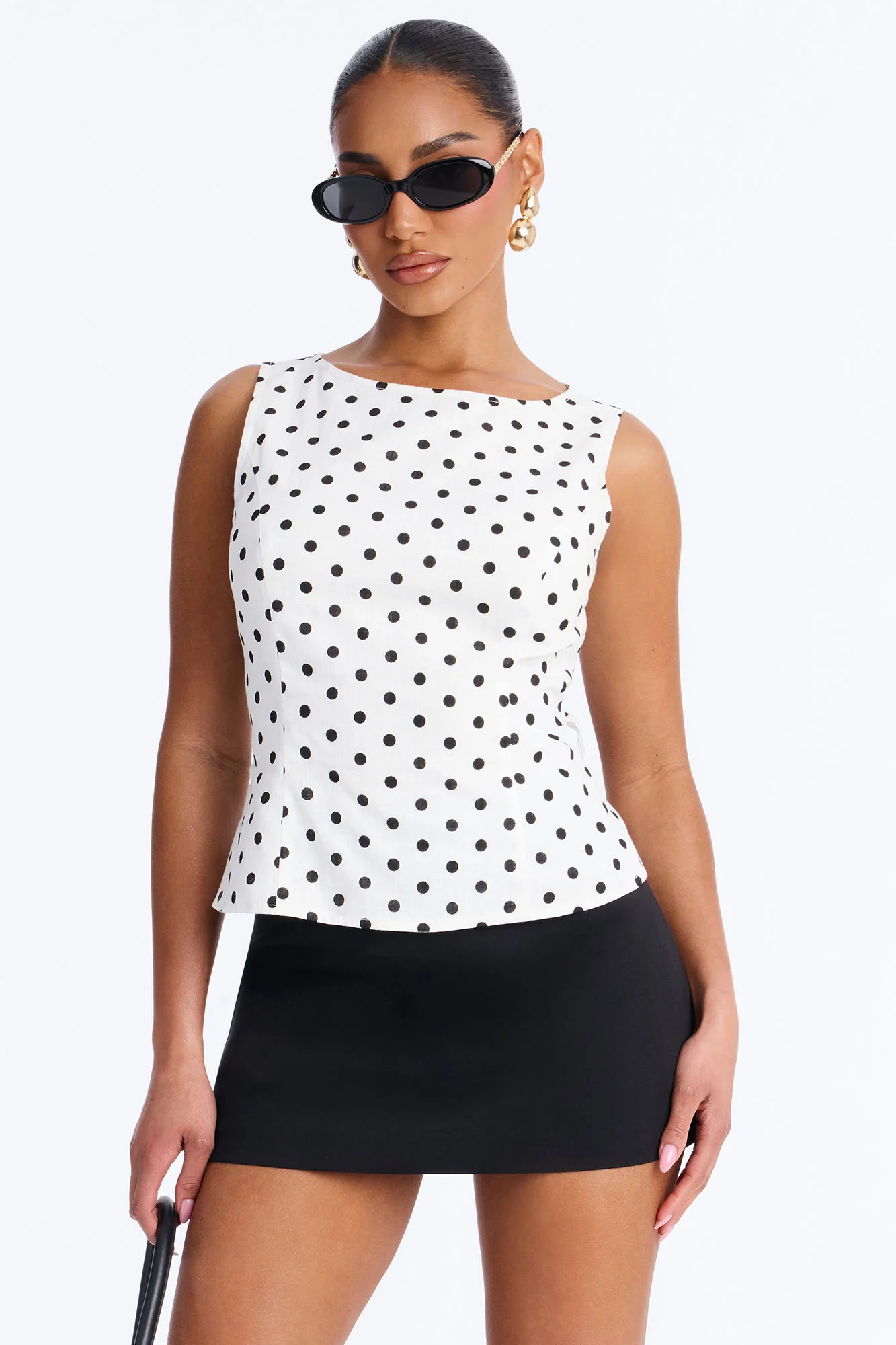 On The Cute Side Polka Dot Linen Top - White/combo