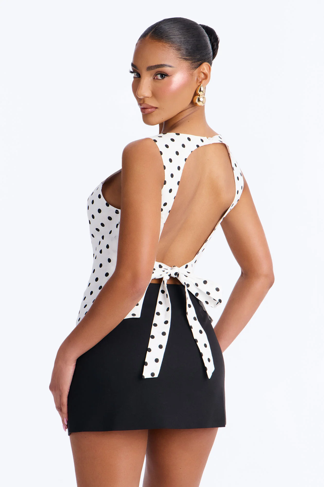 On The Cute Side Polka Dot Linen Top - White/combo - Image 3