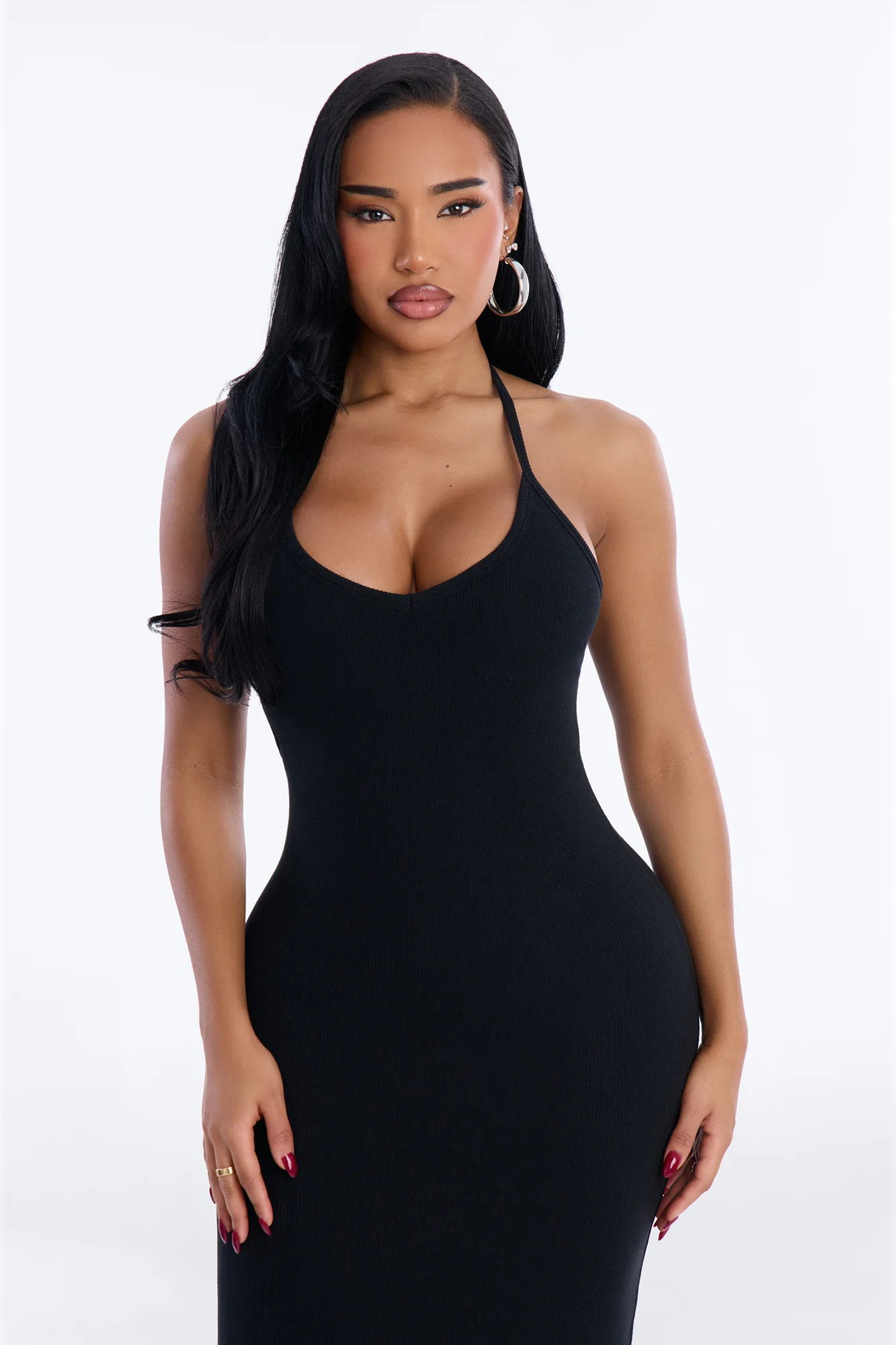 On The Daily Padded Ribbed Maxi Dress - Black - Image 2