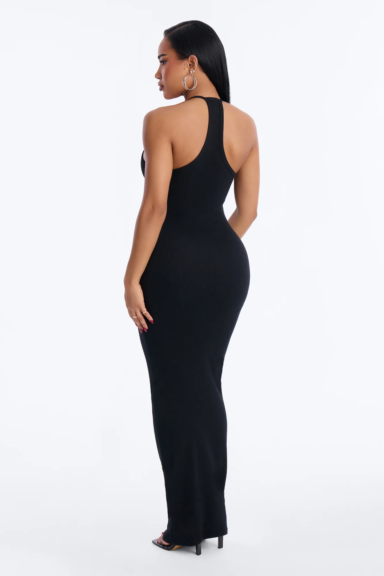 On The Daily Padded Ribbed Maxi Dress - Black - Image 3