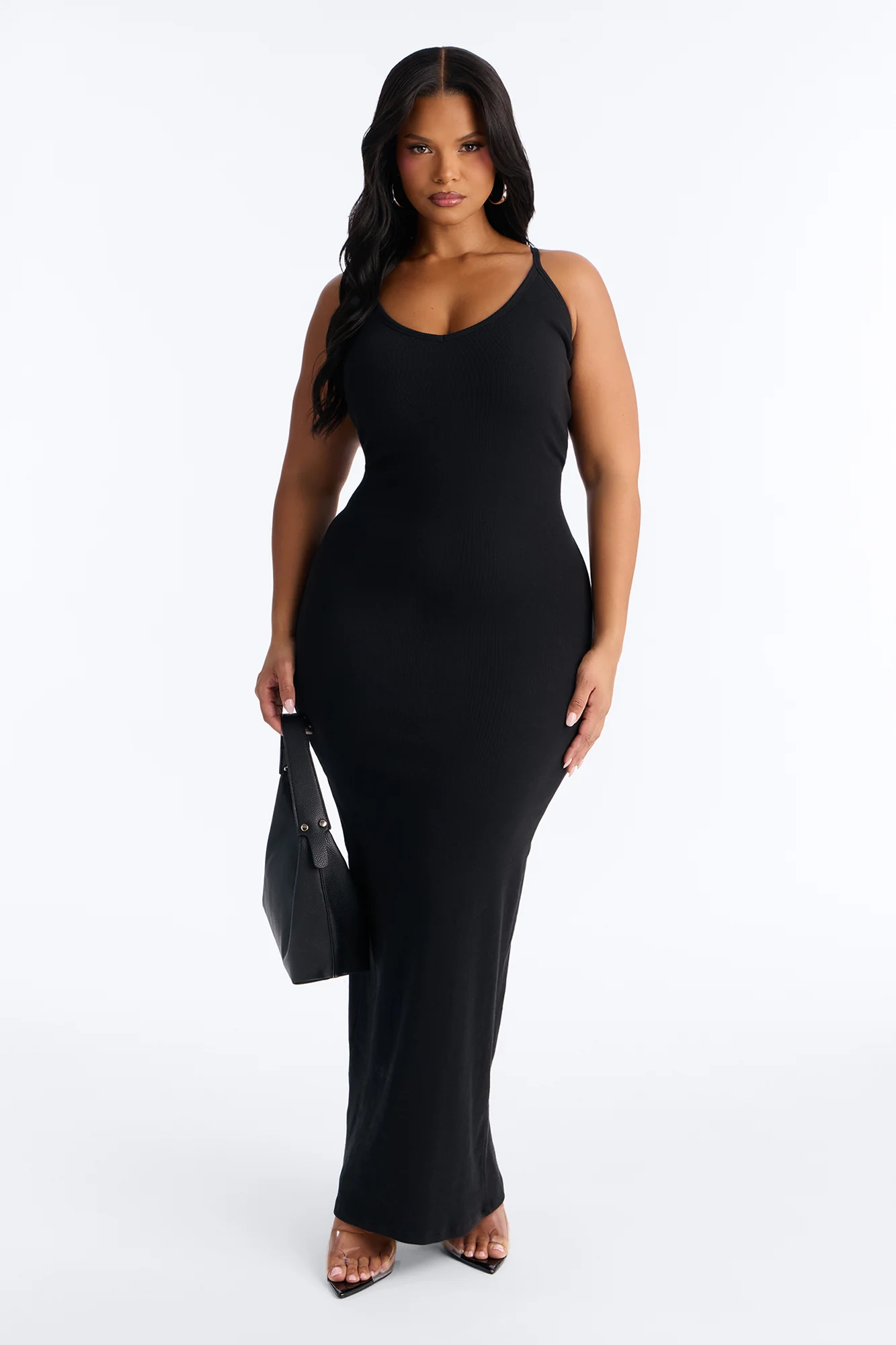 On The Daily Padded Ribbed Maxi Dress - Black - Image 4