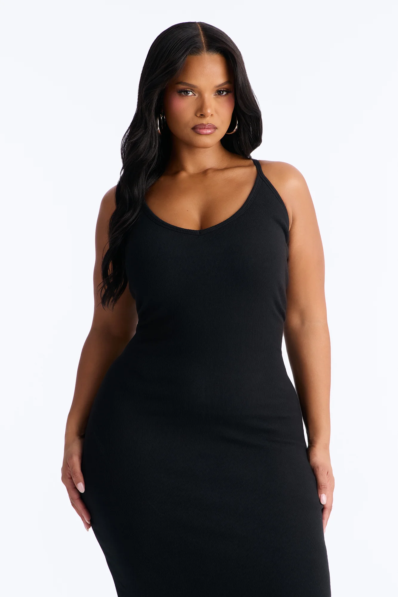 On The Daily Padded Ribbed Maxi Dress - Black - Image 5