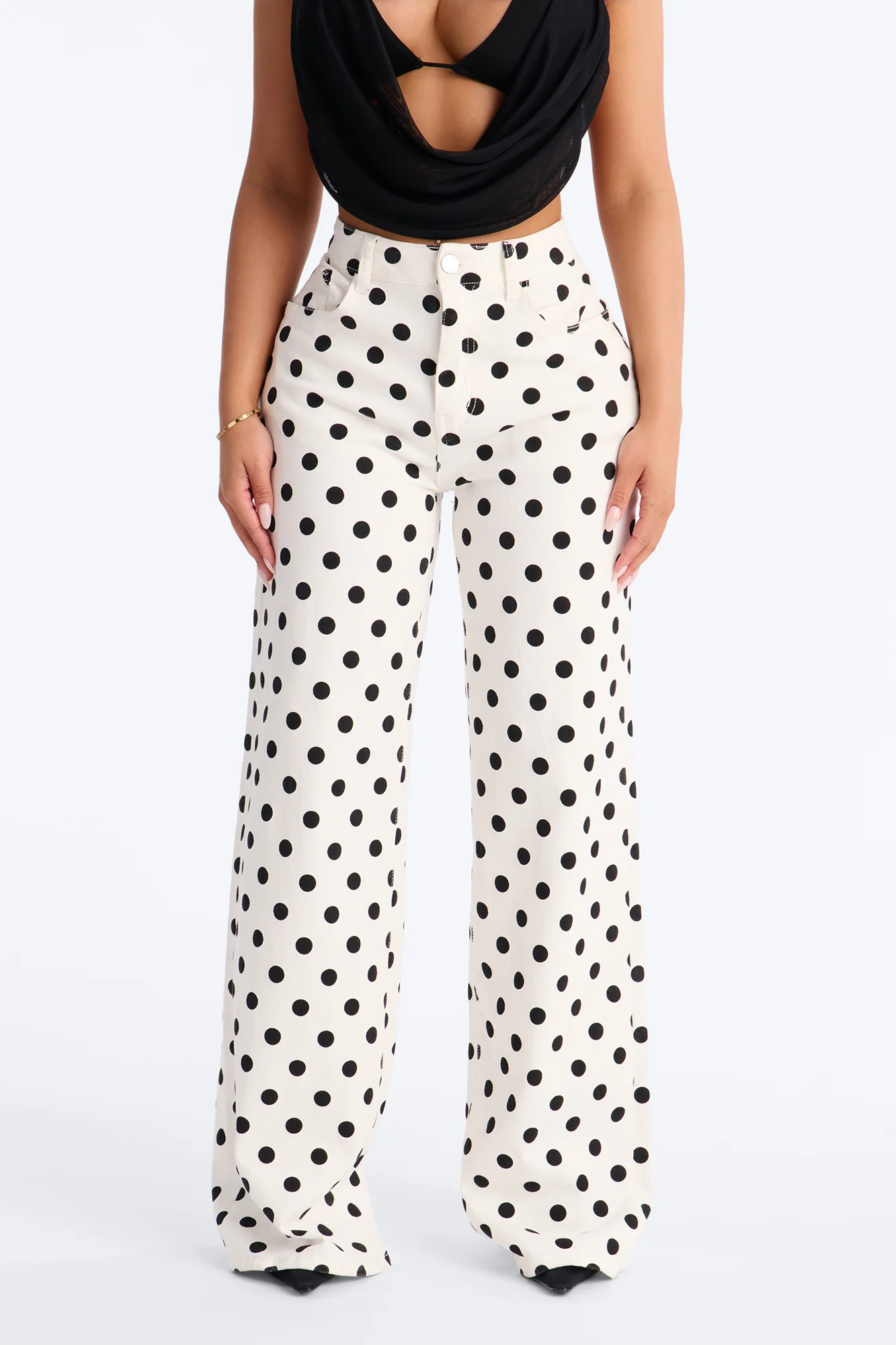 On The Dot Printed Wide Leg Jeans - White/combo - Image 2