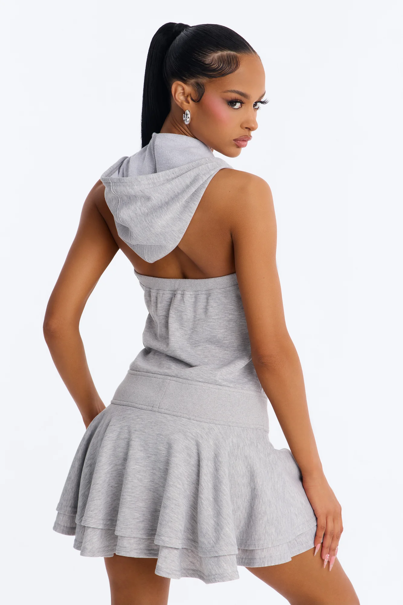 On The Go Hoodie Sweater Micro Mini Dress - HeatherGrey - Image 4