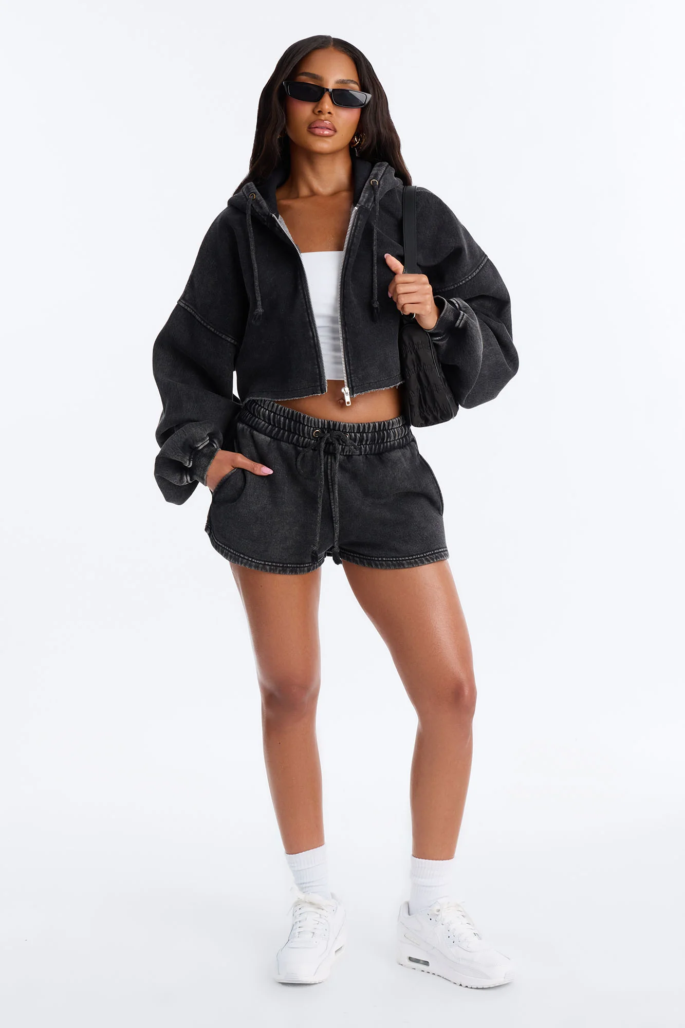 On The Go Washed Short Set - Charcoal - Image 2
