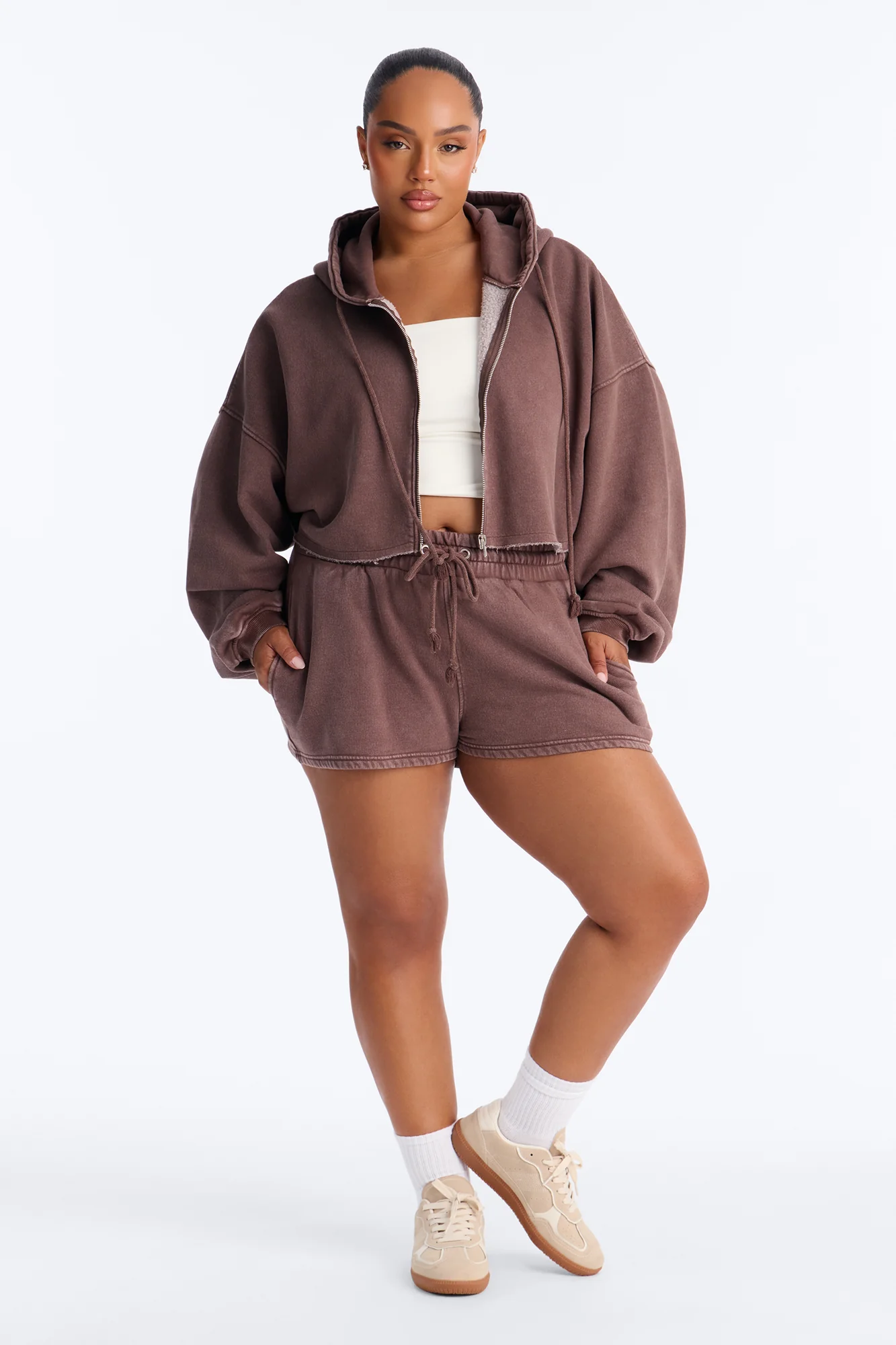 On The Go Washed Short Set - Chocolate - Image 4